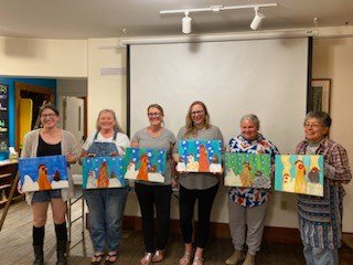 🎨😊 Paint &amp; Sip this past Friday was so much fun!
.
.
Check out the wonderful Funky Chicken Folk Art our students made!
.
.
Thanks for joining us this month and we look forward to the Fall when Paint &amp; Sip classes will return!

 #paintsip #a