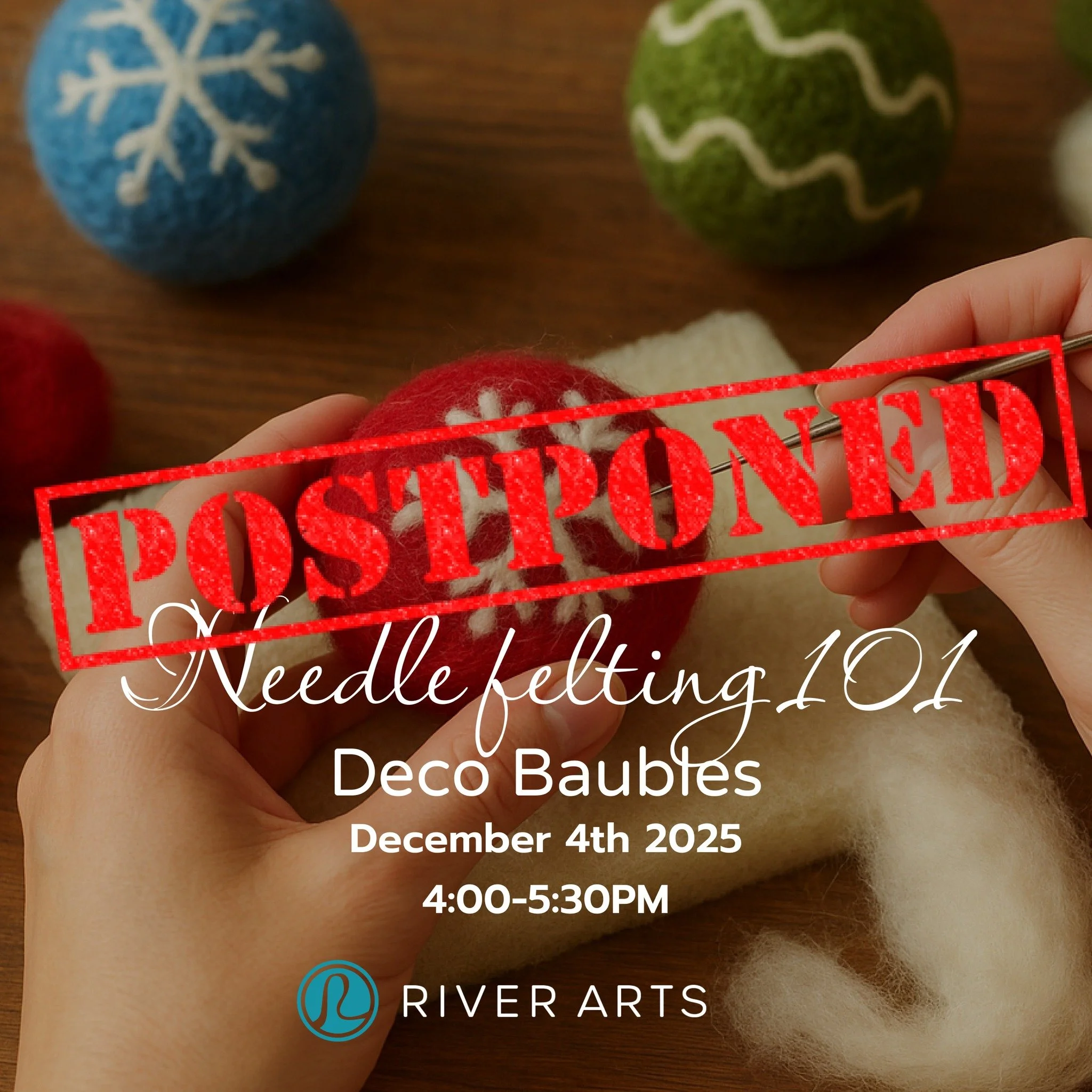 📢 CLASS RESCHEDULED &ndash; Needle Felting 101
Just a quick note to let everyone know that tonight&rsquo;s Needle Felting 101 class has been moved to next Thursday, December 11 due to unsafe driving conditions and the extremely cold weather.

We apo