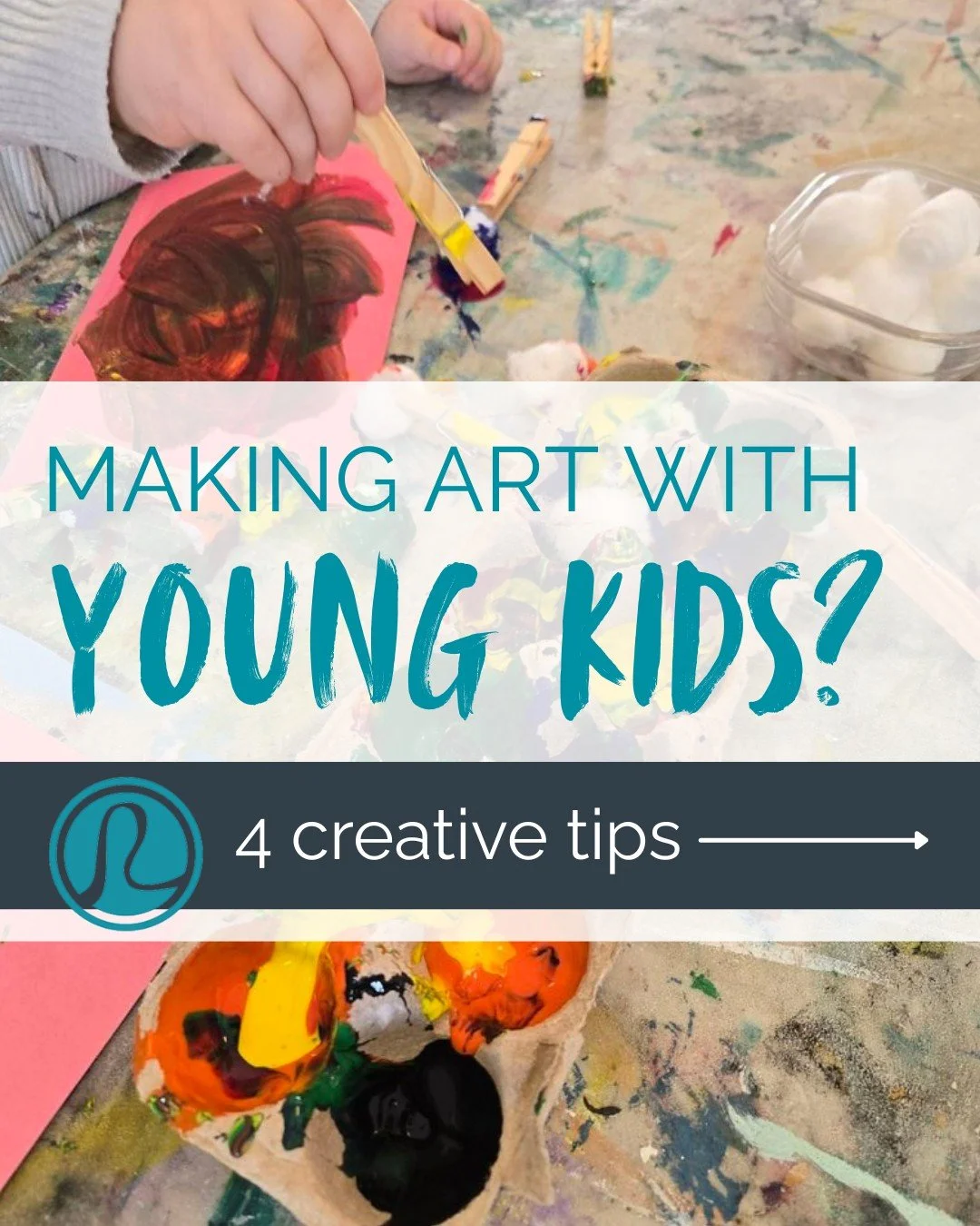 Four tips for making art with young kids.

1. Remember to focus on the process not the final product.
Art time for young kids is about exploration and play. They will have plenty of fun learning about the materials and what they can do with them.

2.