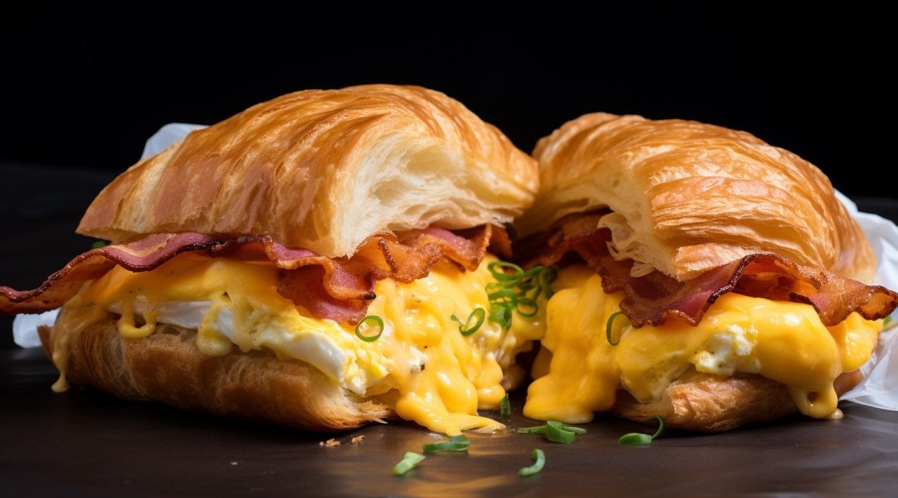 Croissant breakfast sandwich (2 unidades scrambled eggs, 1 oz swiss cheese, 2 oz Canadian bacon, dijon mustard)2 Large.jpeg