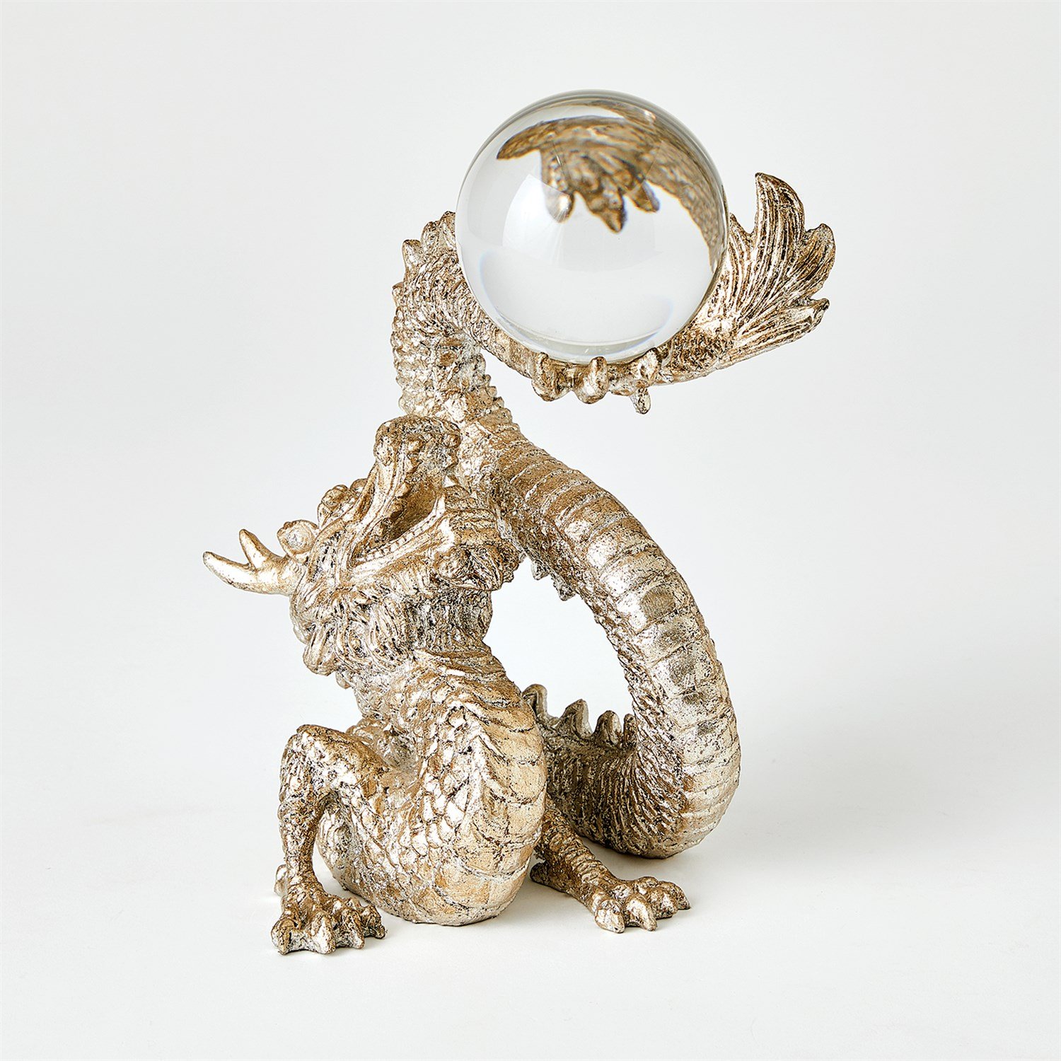 DRAGON HOLDING SPHERE-SILVER LEAF