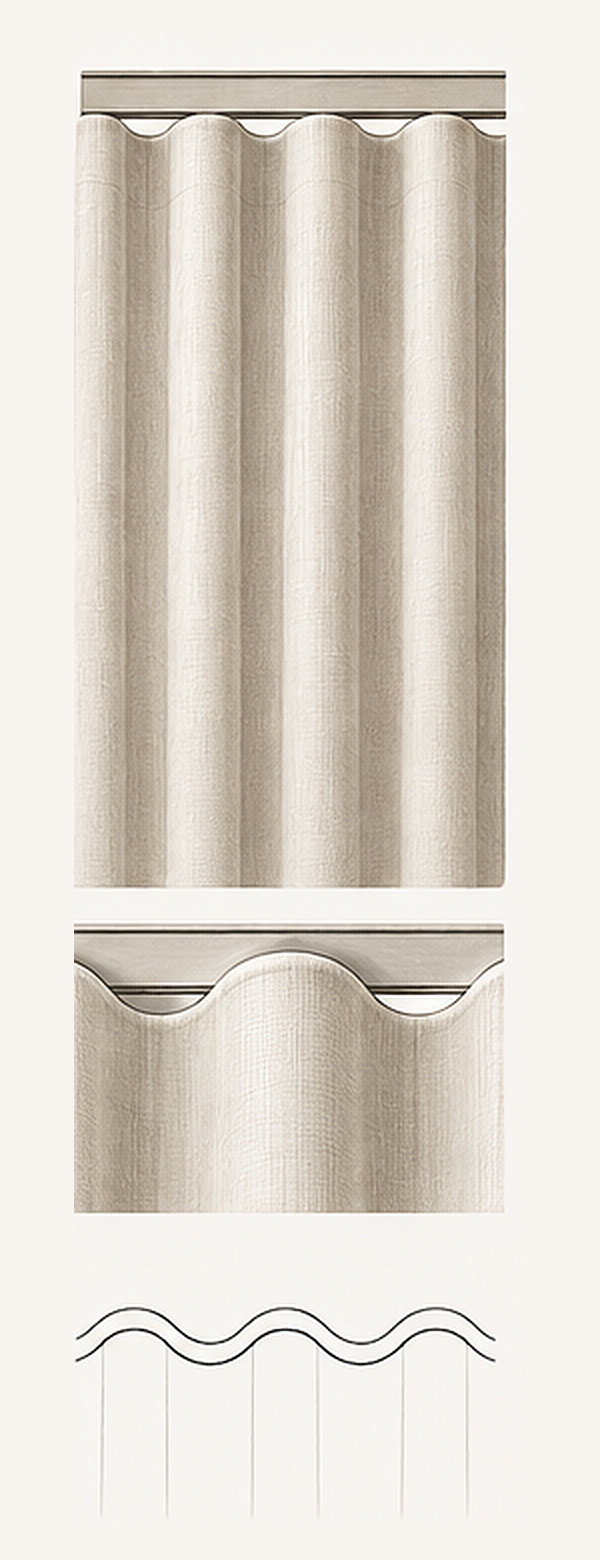 RIPPLEFOLD | A continuous, soft S-shaped wave on a track. Modern and minimal, ideal for ceiling tracks and motorization.