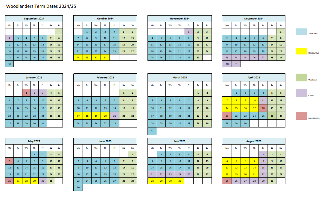 Term Dates — Woodlanders Pre-School