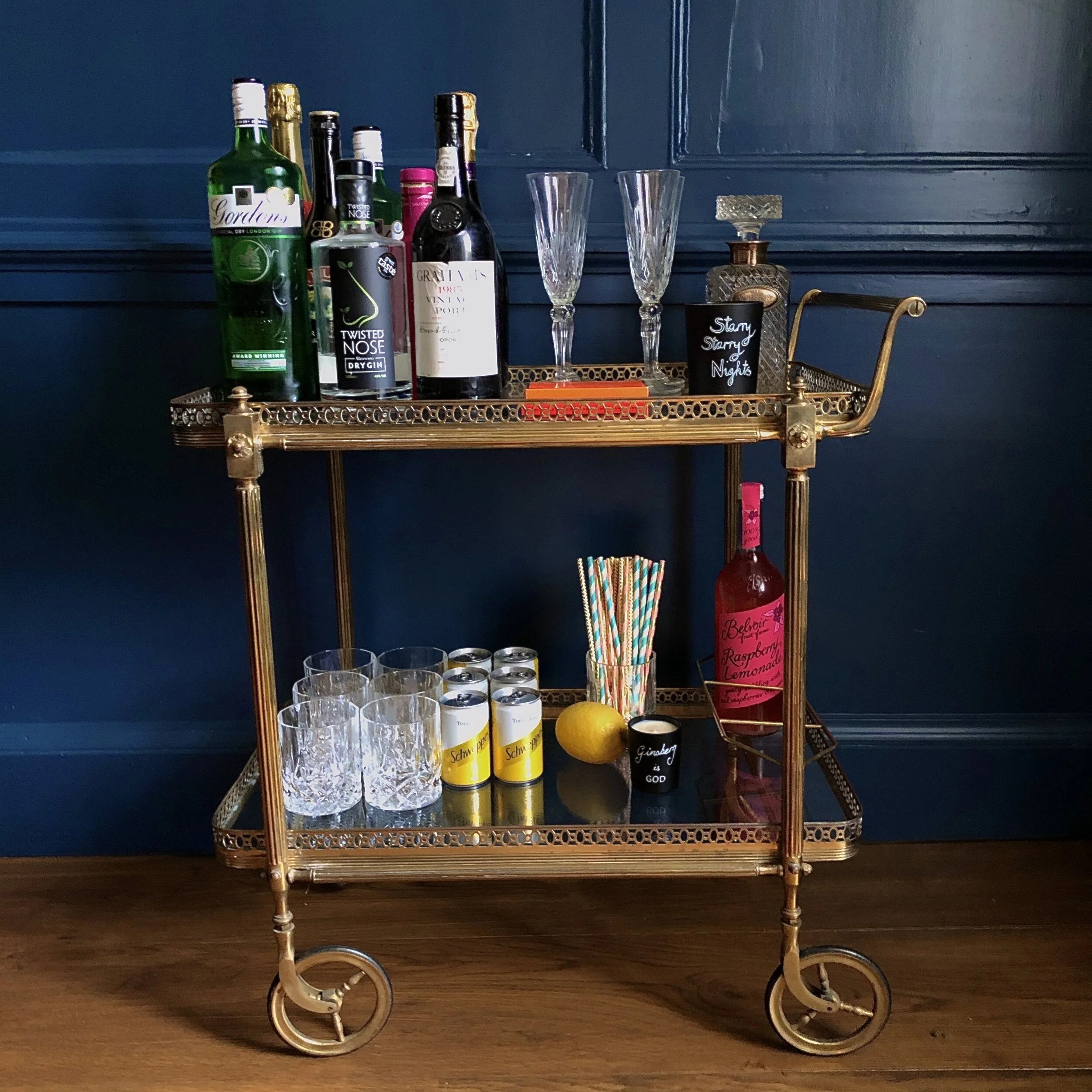 10. Vintage 1950s brass drinks trolley