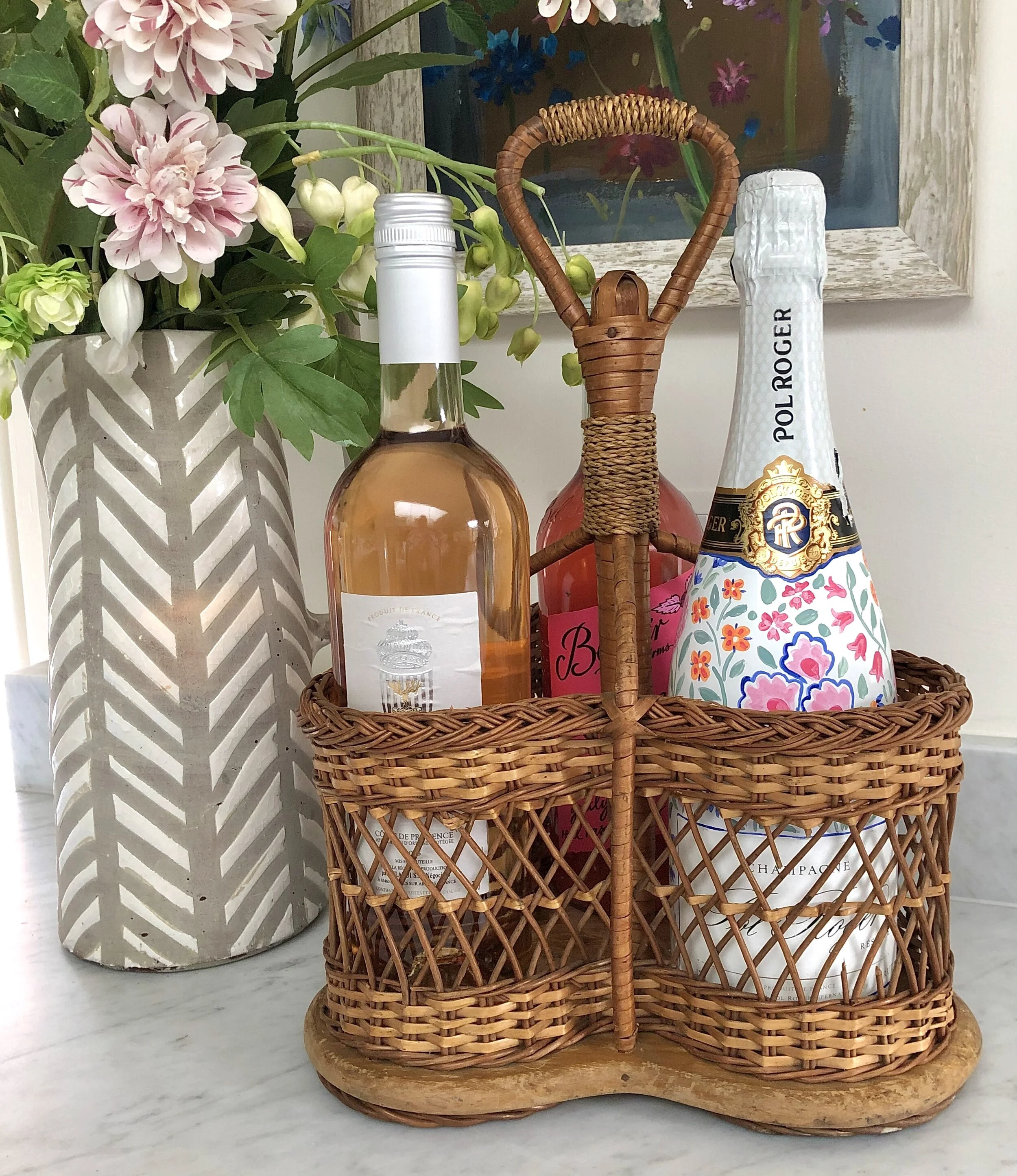 19. Vintage rattan bottle carrier