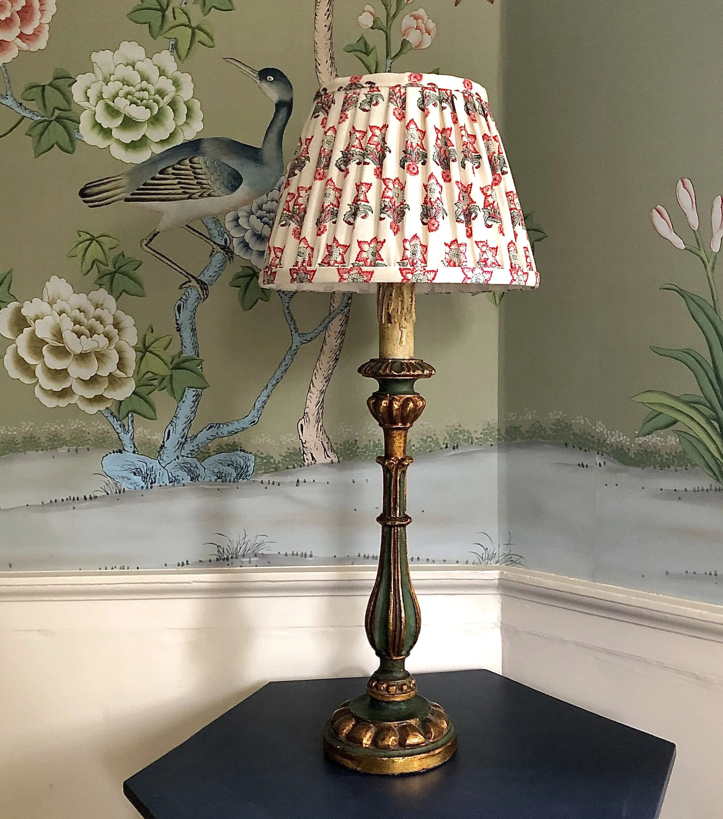 32. Vintage Italian giltwood Lamp &amp; Flora shade 