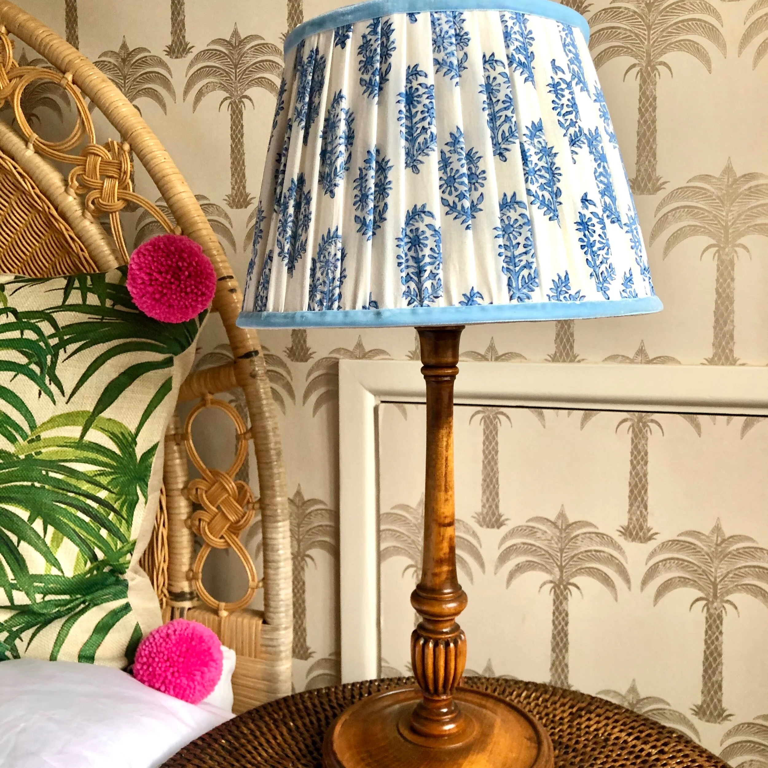 39. Vintage candlestick lamp &amp; 10" paisley shade