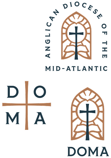 Logo of the Anglican Diocese of the Mid-Atlantic featuring two stylized stained glass window images, a cross, and the text 'DIO' 'MA' separated by a cross and 'DOMA' below, with circular text 'Anglican Diocese of the Mid-Atlantic' around the windows.