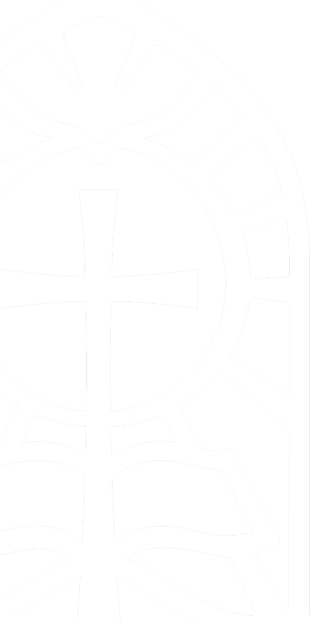 Black and white abstract design featuring a cross and curved geometric shapes.