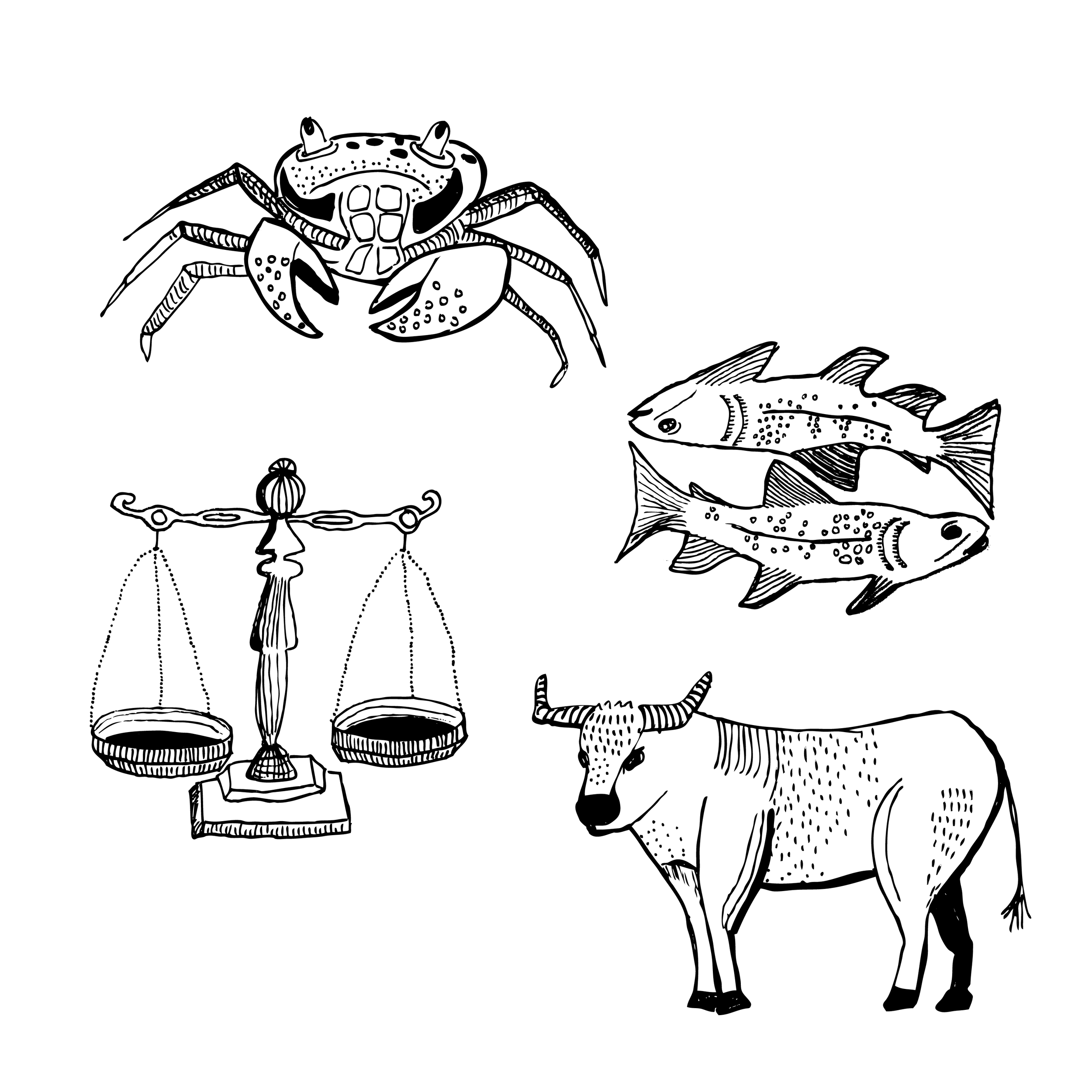 Signs of the Zodiac: Cancer, Pisces, Libra, Taurus 