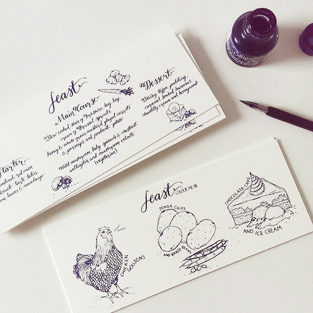 Illustrated Wedding Menus For a Winter Celebration