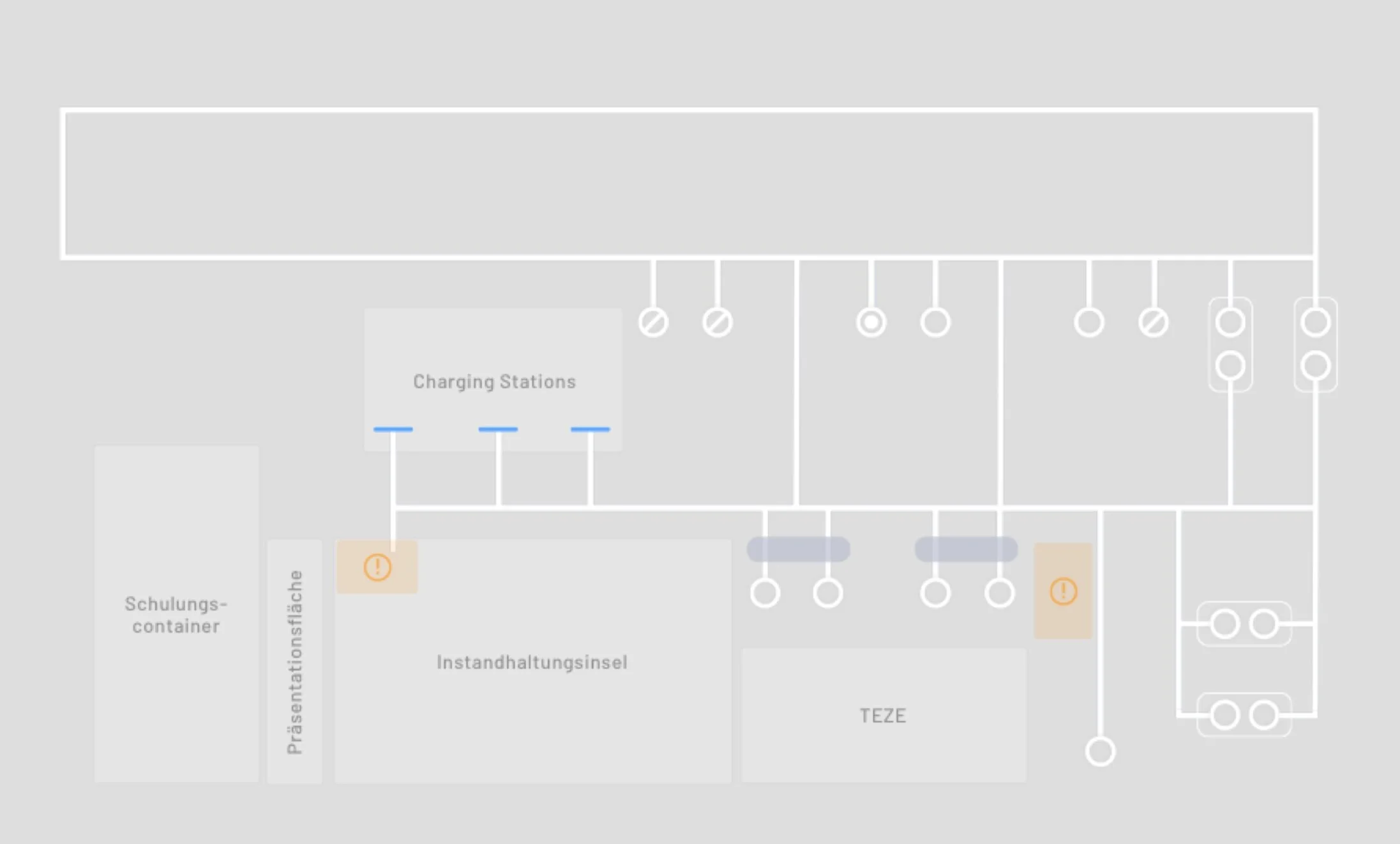 The final design with the spaces and tracks represented through a hybrid schematic language