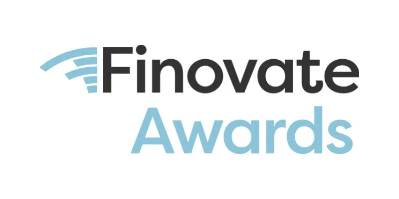 Finovate Awards logo with a stylized blue fan icon and black and blue text.