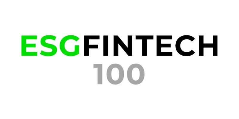 Logo with the text 'ESG Fintech 100', where 'ESG' is in green and bold, 'FINTECH' is in black, and '100' is in gray.