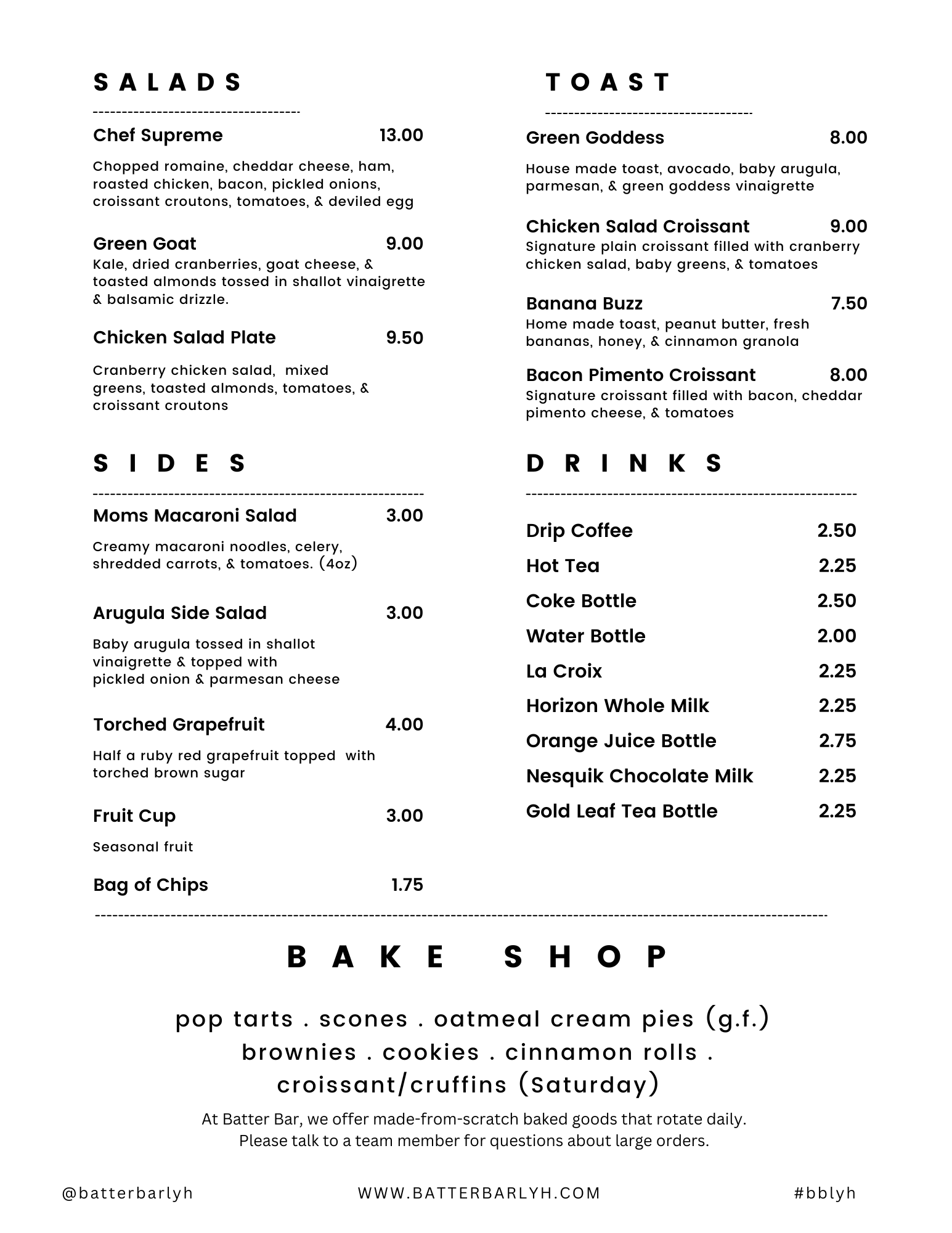 Menu — BATTER BAR