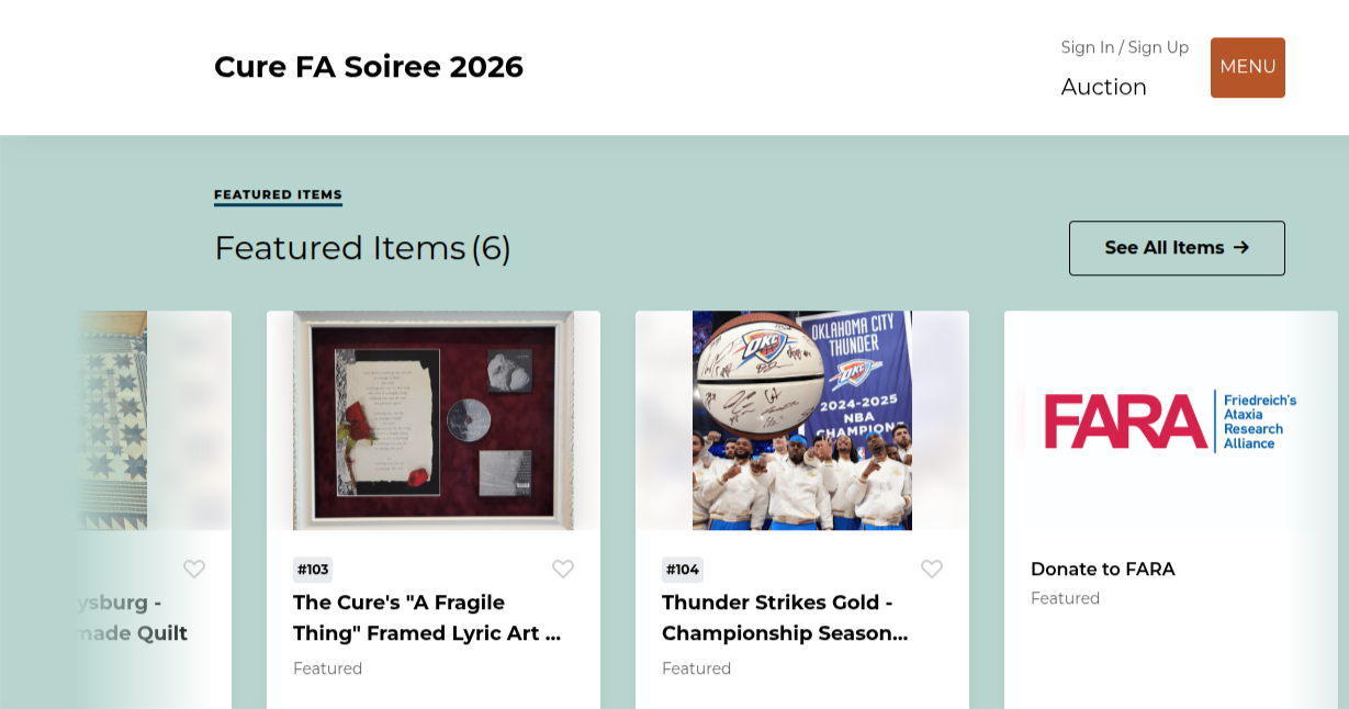 Cure FA Soirée Full Online Auction Opens