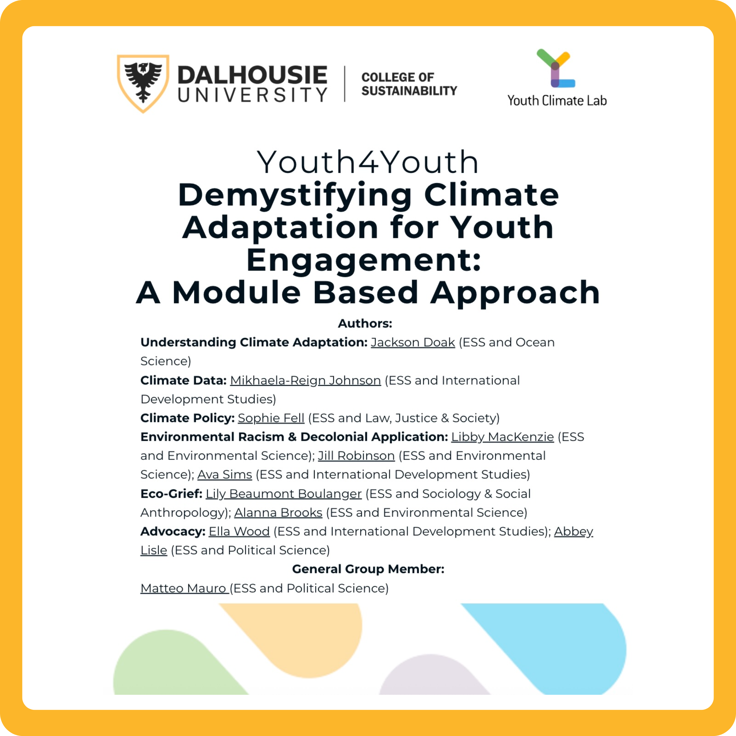 Youth4Youth - Demystifying Climate Adaptation for Youth Engagement: A Module Based Approach