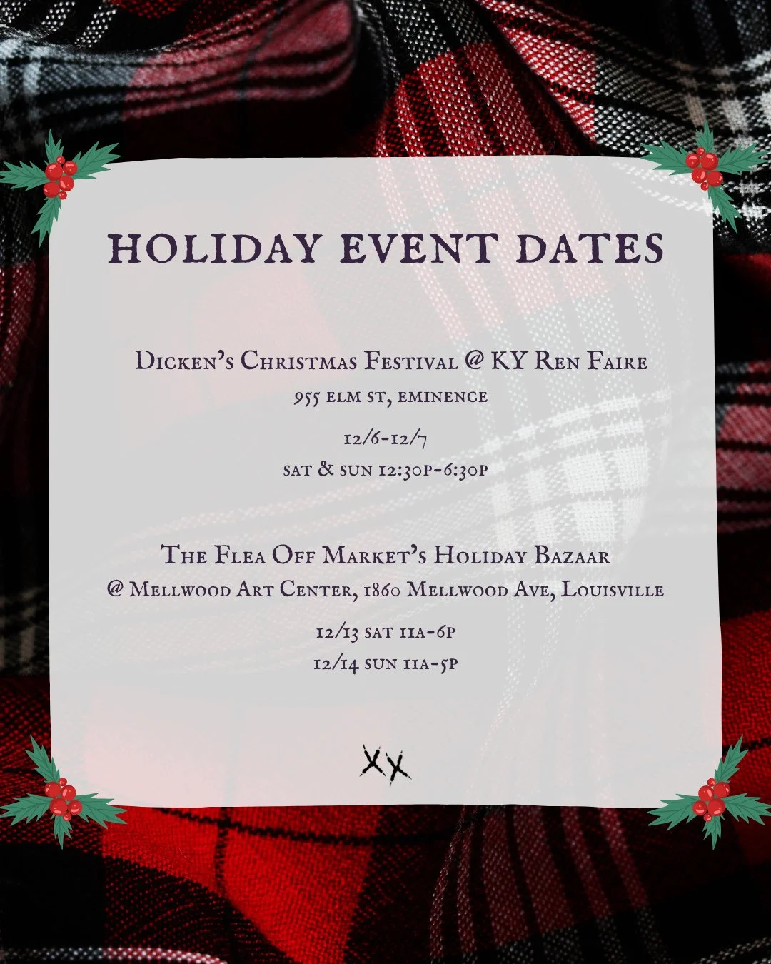 Holiday Event Schedule⁠
⁠
12/6 &amp; 12/7 Dickens Christmas Festival @kyrenfair from 12:30p-6:30p⁠
✨️Scenes from Charles Dickens "A Christmas Carol " performed by our AMAZING cast, Christmas Carolers, performances from the Holly Jolly Jingl