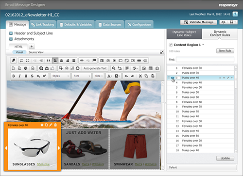 Mock of the message canvas with selected content region