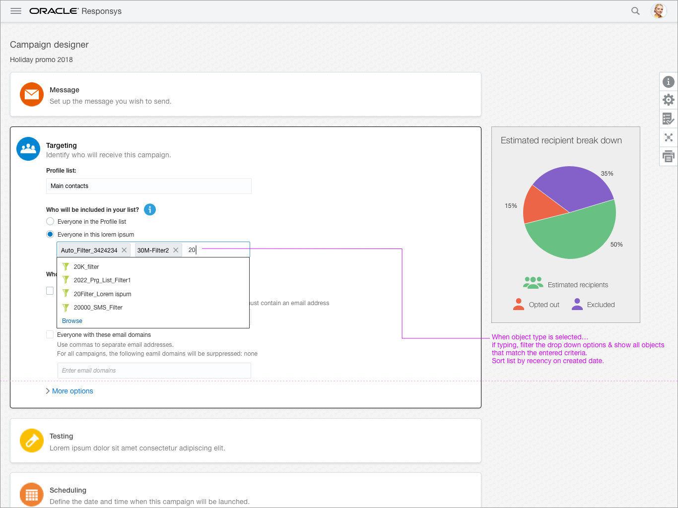 Wireframe proposing ways to leverage campaign delivery data in real-time