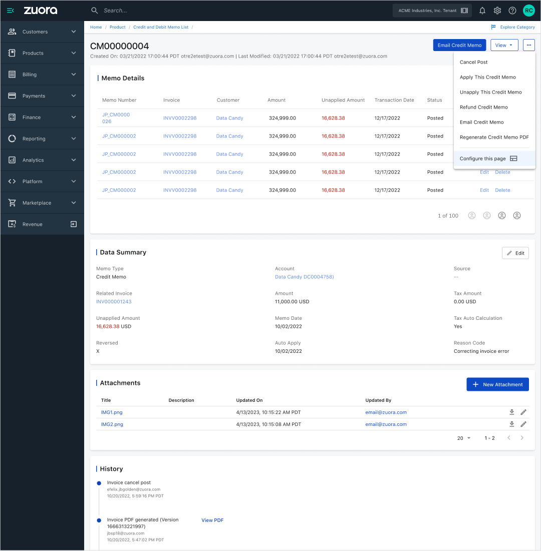 Page configuration option