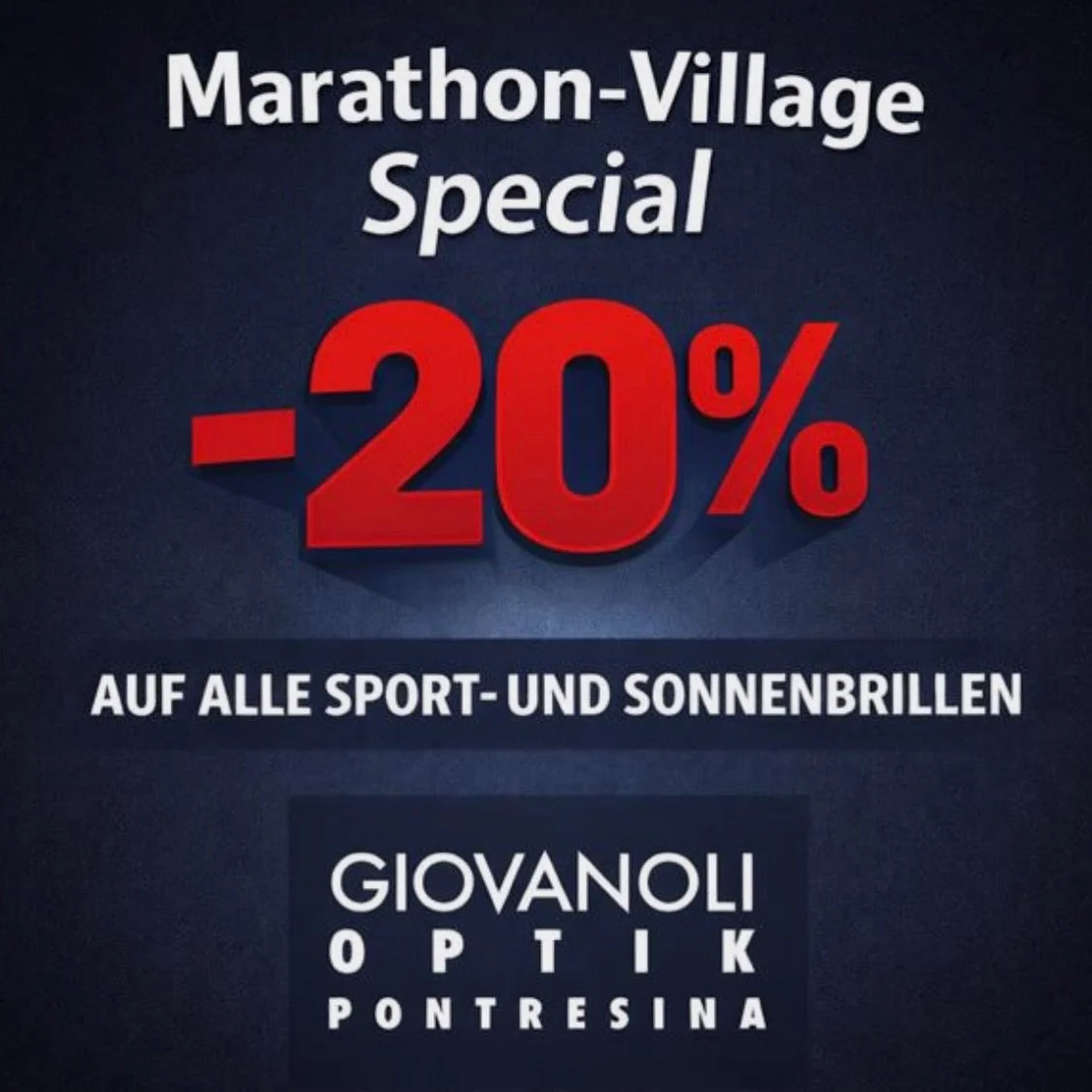 Marathon-Village Special Offer:
20% auf alle Sport- und Sonnenbrillen❗️😎
&bull;
&bull;
&bull;
#engadinmarathon #marathonvillage #pontresina #sunglasses #sportglasses
