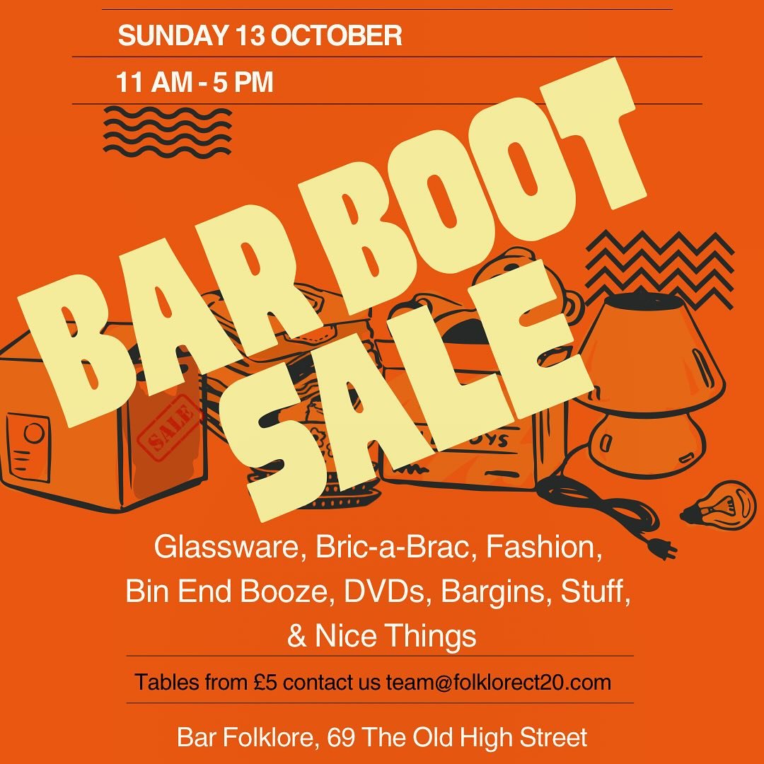 Come grab some bargains!

We&rsquo;re having a clear out of glassware, random booze, and &pound;1 DVDS&hellip;.

There will also be fantastic vintage clothing and lots more&hellip;

We have a few tables free for anyone looking to sell art, bric-&agra