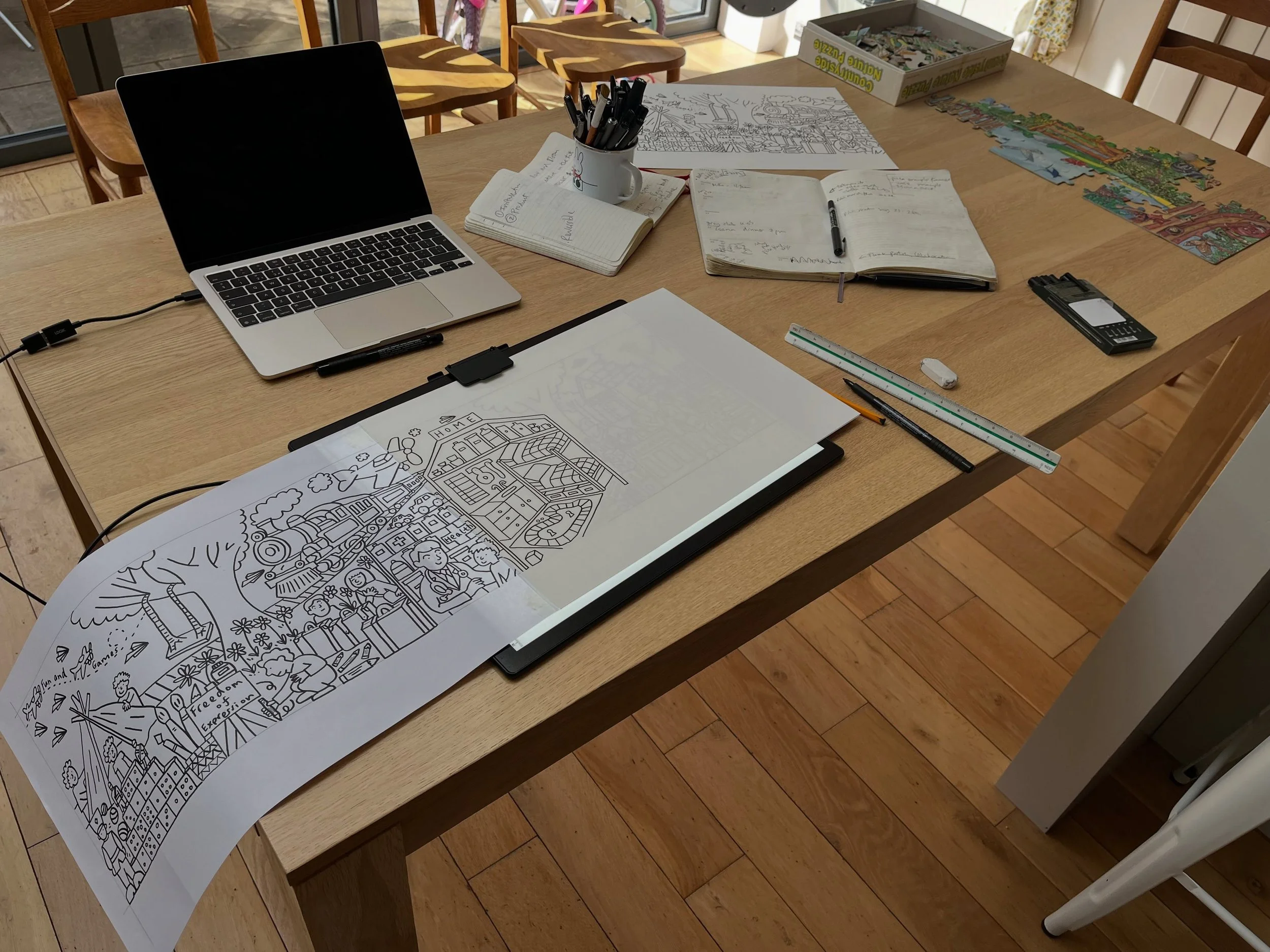 Working today on a new children&rsquo;s colouring mural for the Family Festival @imperialwarmuseums #alineart #colouringmural #familyfestival #kitchentableart #childhoodinwar