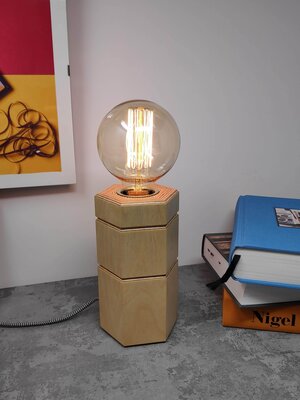 Walnut Table Lamp Hexagonal Series, Edison Desk Lamp Box
