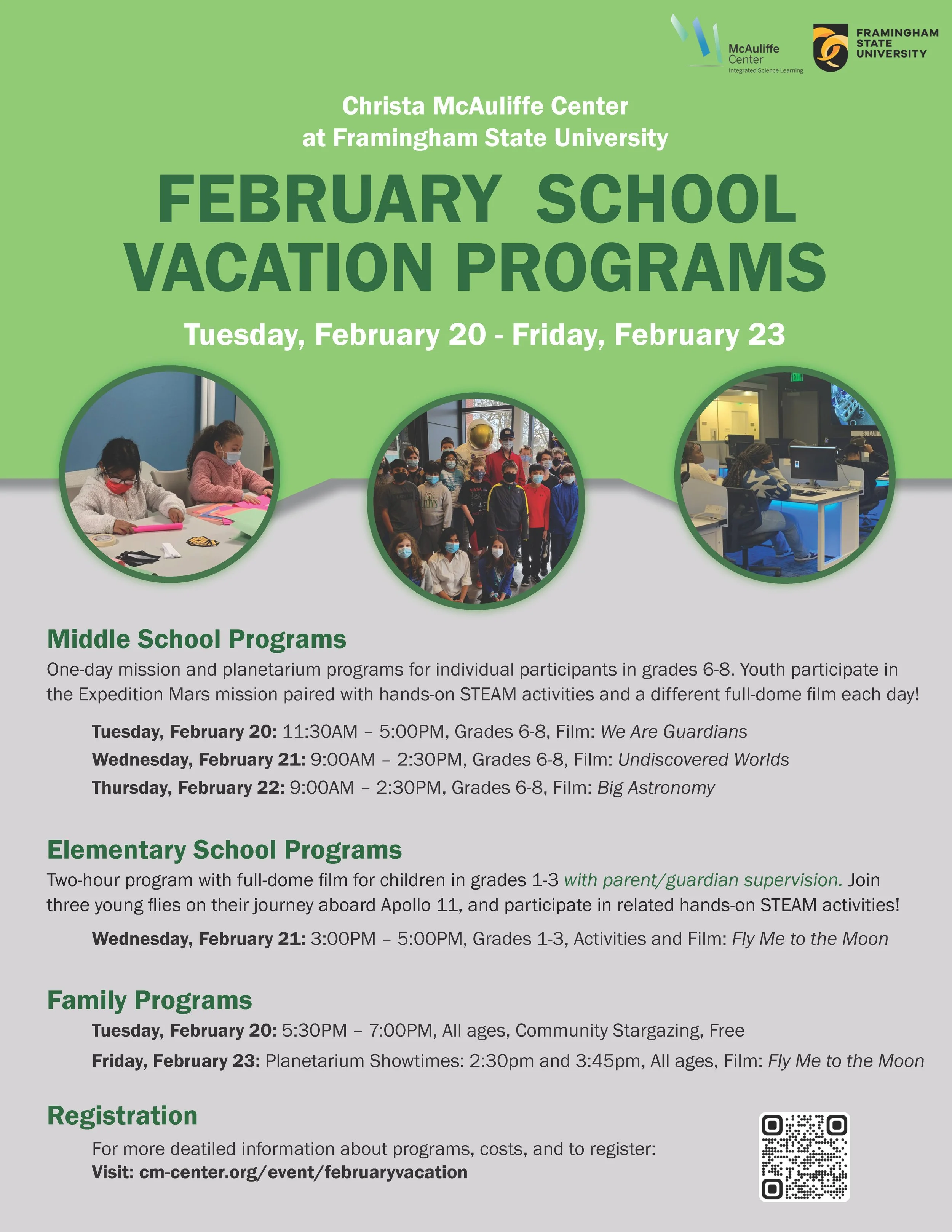February School Vacation All Programs — Christa Corrigan McAuliffe Center