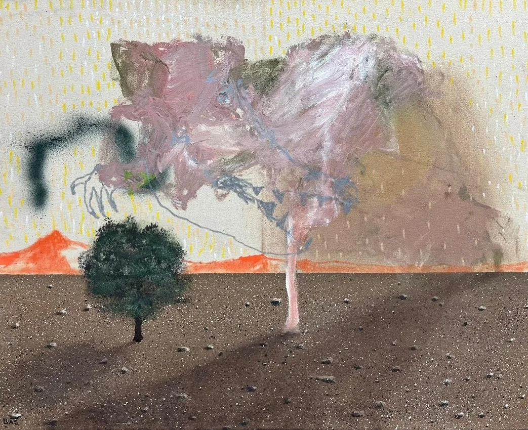 New arrival: 𝙂𝙪𝙖𝙧𝙙𝙞𝙖𝙣 𝙤𝙛 𝙩𝙝𝙚 𝙇𝙖𝙨𝙩 𝙏𝙧𝙚𝙚 by Bastiaan van Stenis, 2025 Mixed media on canvas | 60cm &times; 76cm

A lone tree stands defiant while an enigmatic, dreamlike figure hovers, part sentinel, part storm. Van Stenis layers p