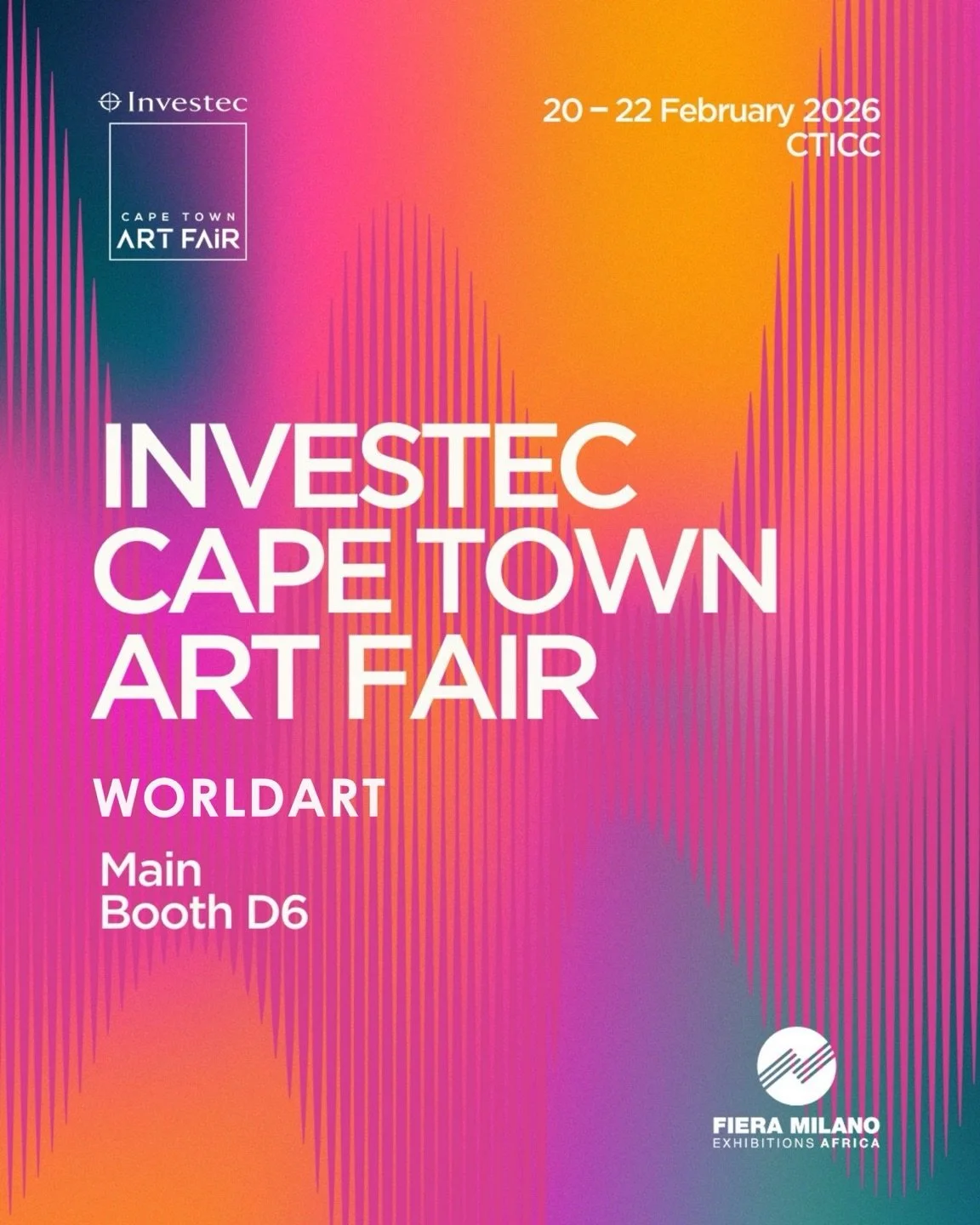 We&rsquo;re excited to announce that WORLDART will be at Investec Cape Town Art Fair 2026, Booth D6, 20&ndash;22 February!

Featuring works by 𝘕𝘰𝘳𝘮𝘢𝘯 𝘖&rsquo;𝘍𝘭𝘺𝘯𝘯, 𝘒𝘪𝘭𝘮𝘢𝘯𝘺-𝘑𝘰 𝘓𝘪𝘷𝘦𝘳𝘴𝘢𝘨𝘦, 𝘚𝘰𝘵𝘪𝘳𝘪𝘴 𝘔𝘰𝘭𝘥𝘰𝘷𝘢𝘯𝘰