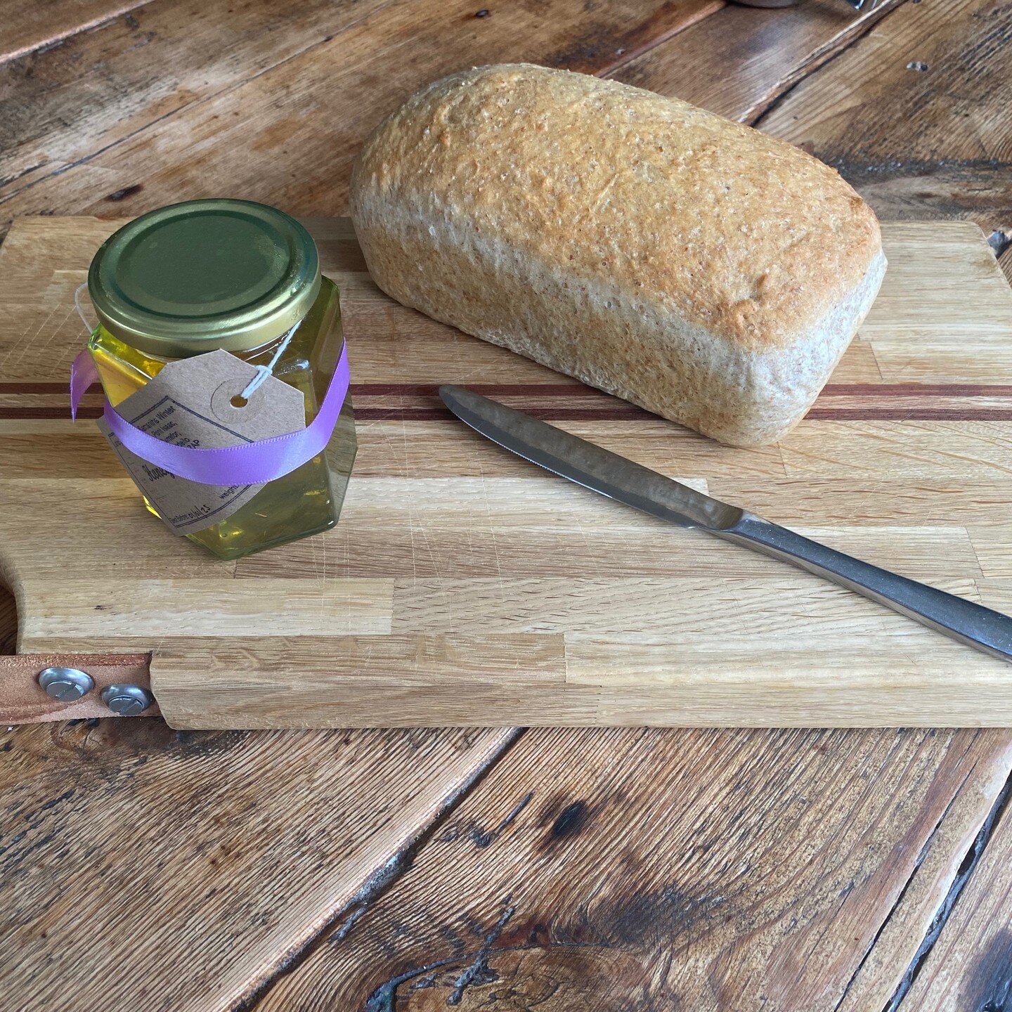 My honey from my hives in the garden
My homemade bread.
My lovely wooden board from &ne;rusticreclaimed over in Lampeter