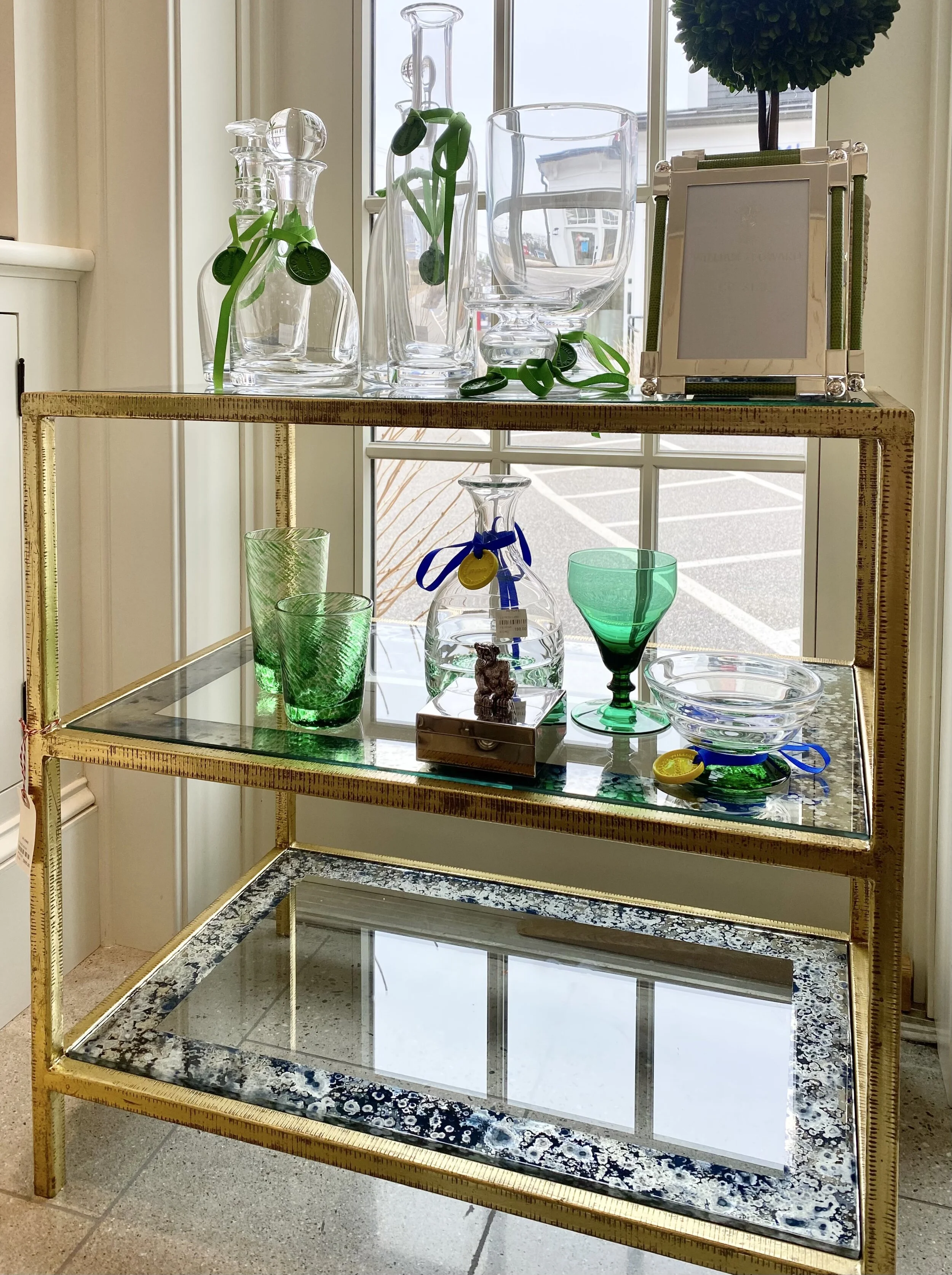 Three Tiered Bar Cart with Glass Shelving
