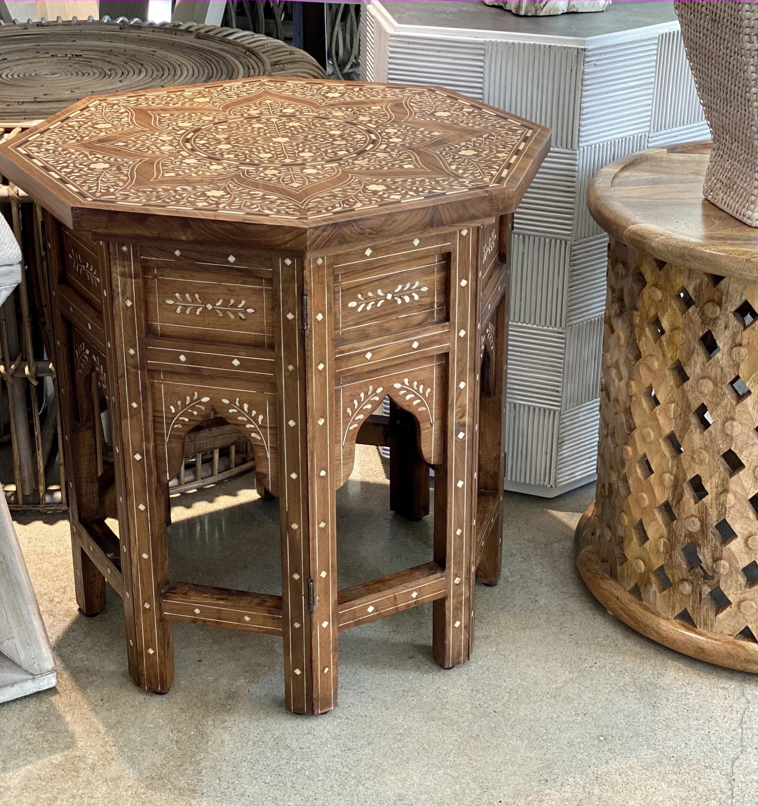 Vintage Bone Inlay Accent Table