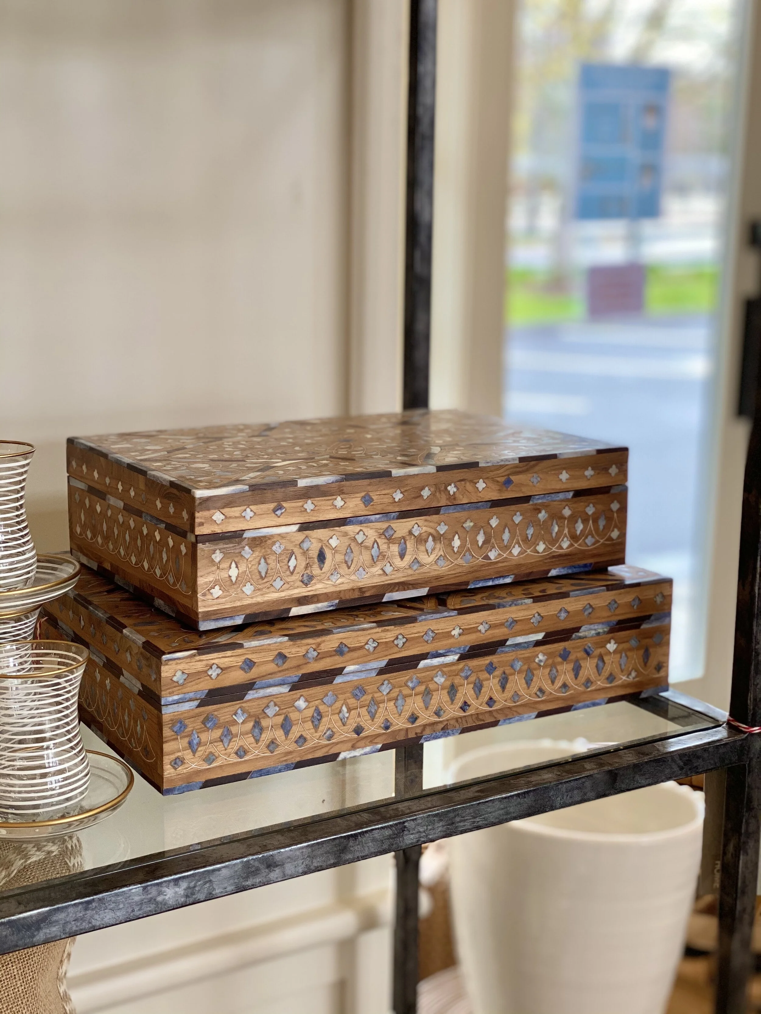 Vintage Bone Inlay Boxes / Tray