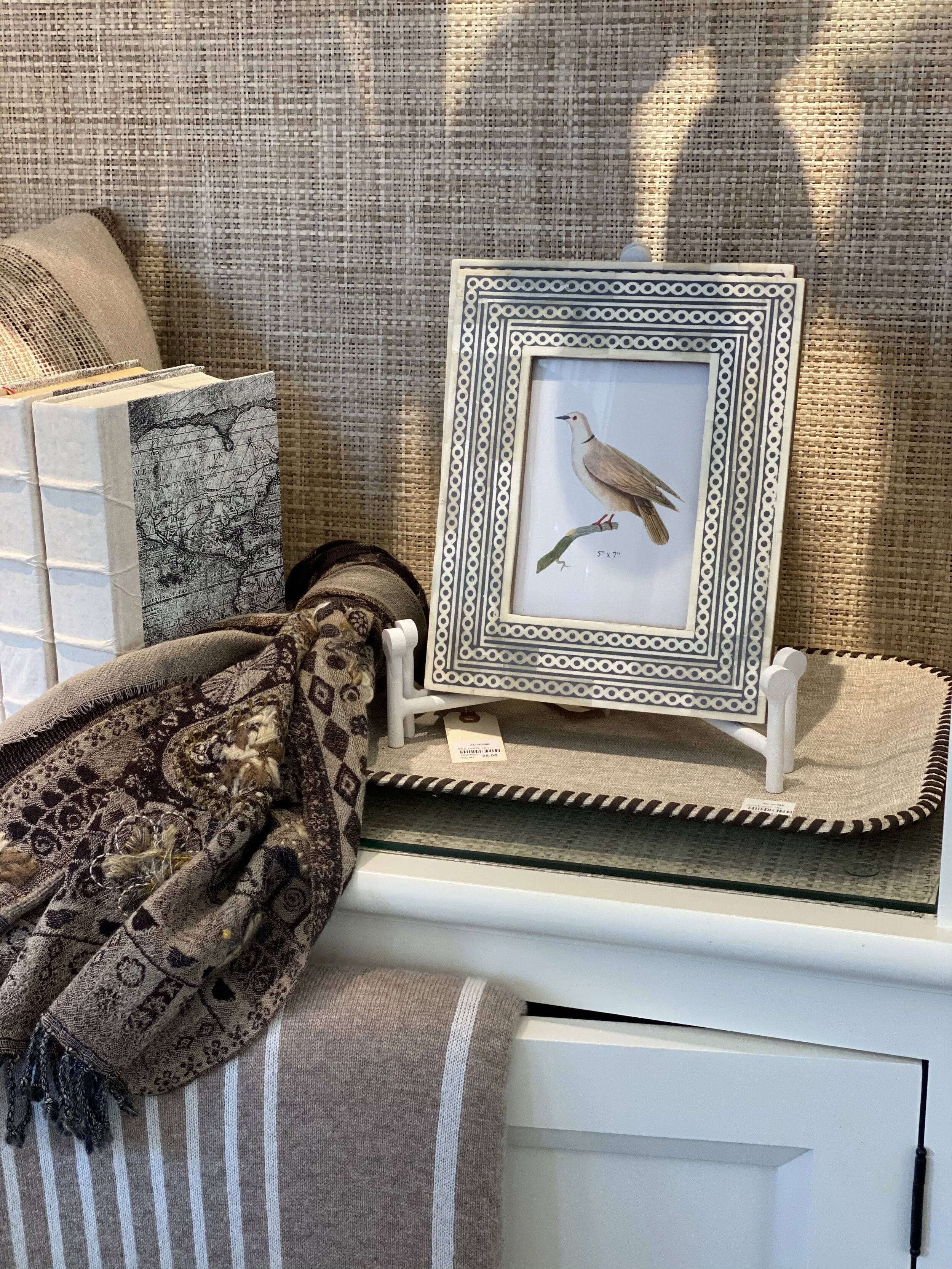 Beige Rectangle Stitched Serving Tray & Frame