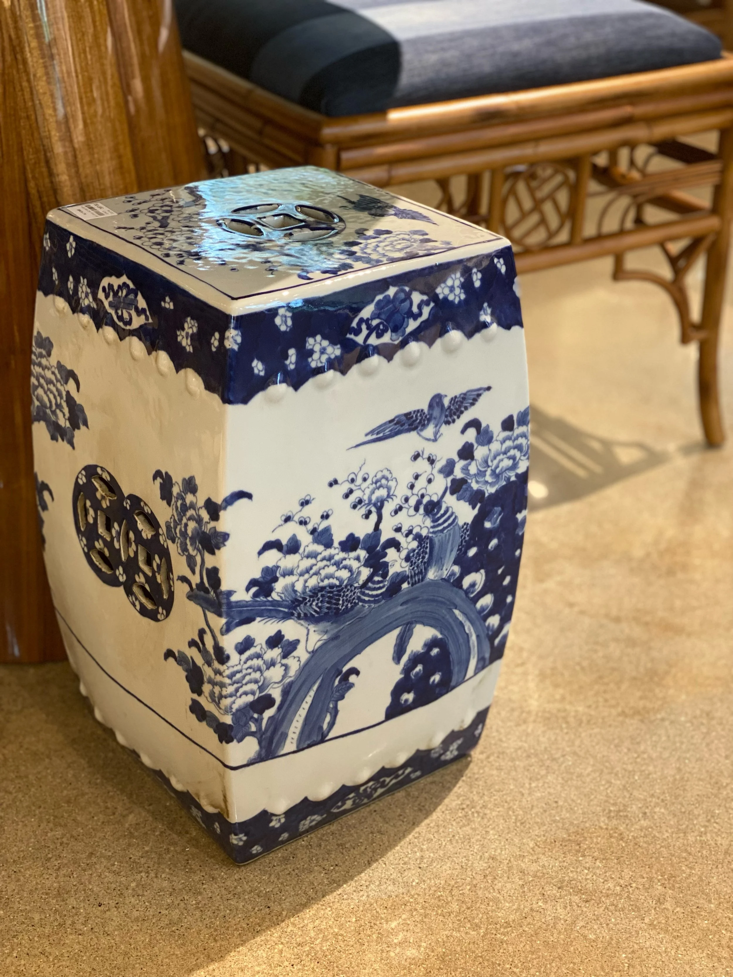 Blue and White Garden Stool