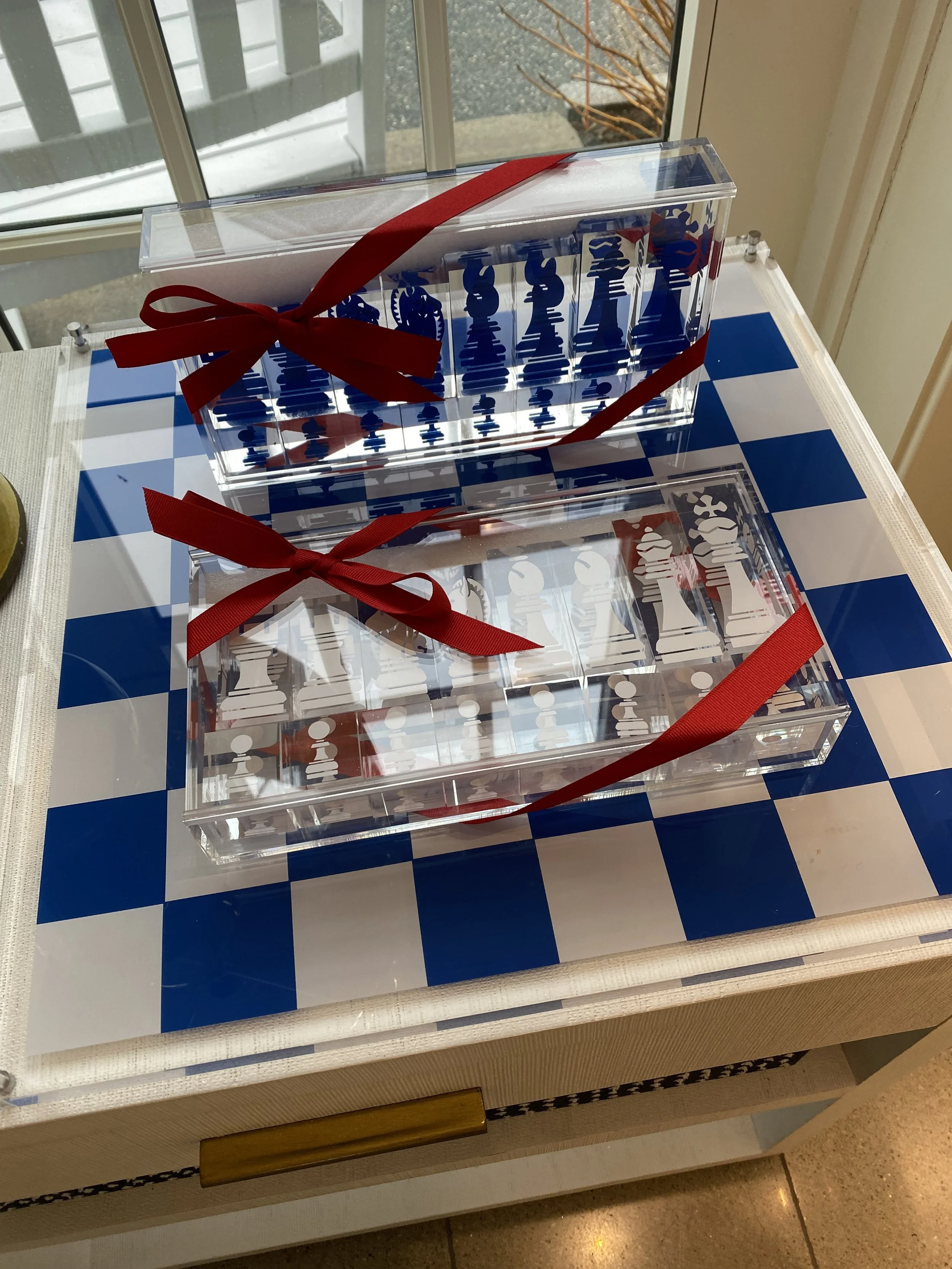 Blue and White Acrylic Chess Board