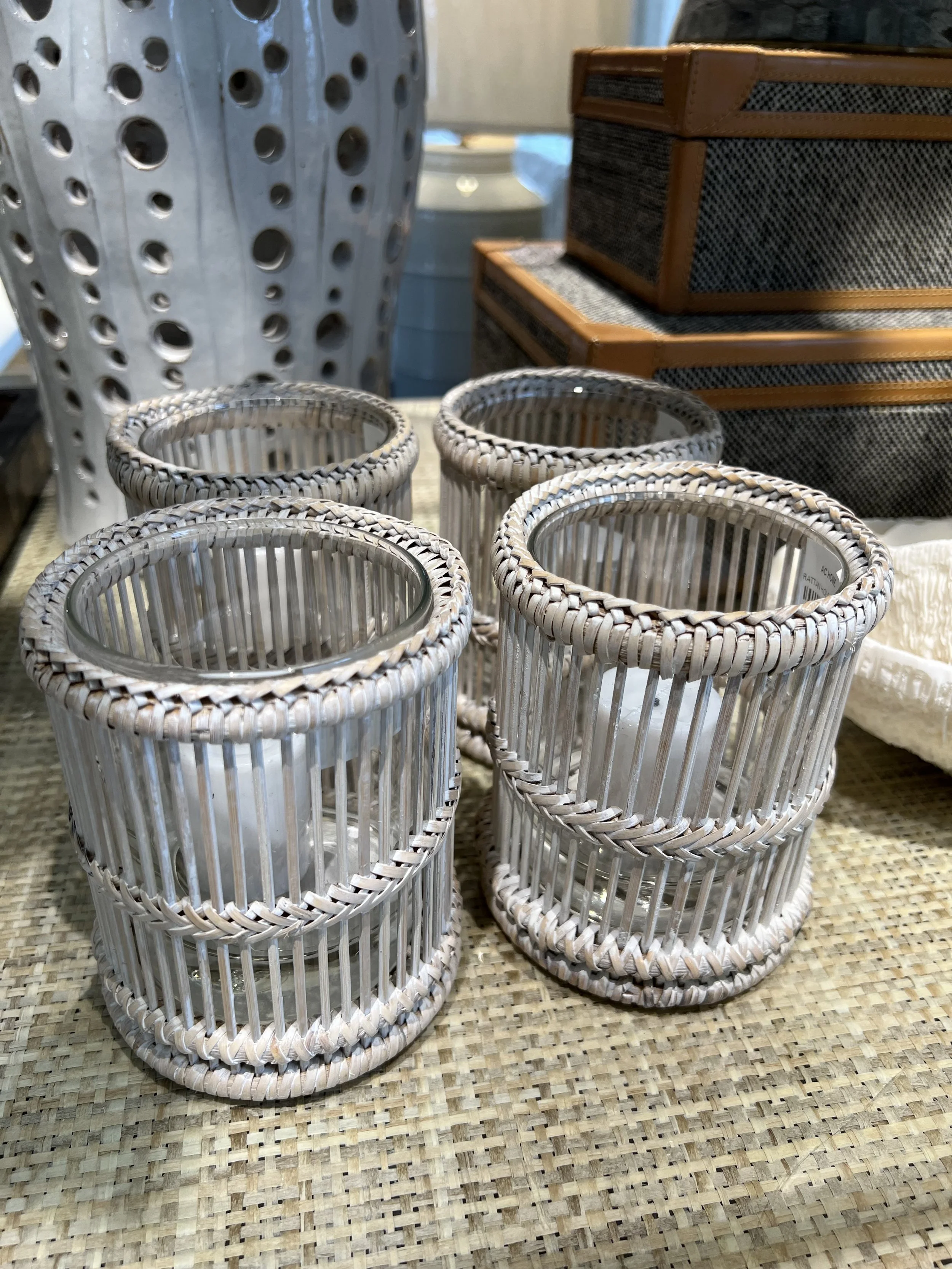 Grey Candle Rattan Votives