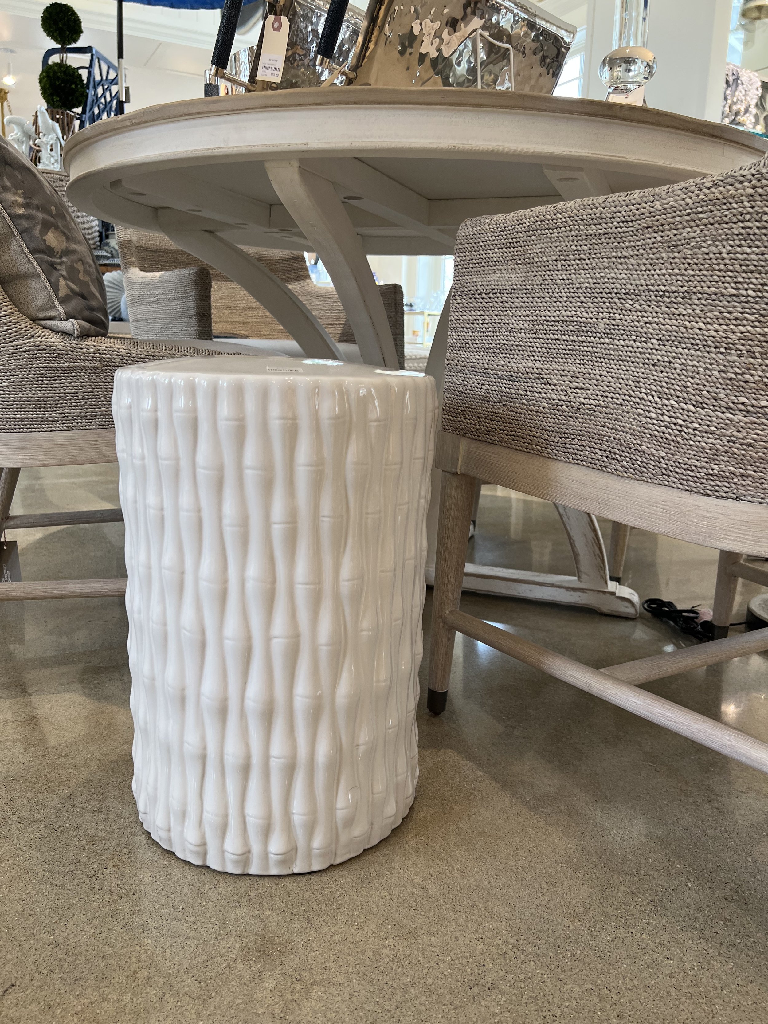 Bamboo Carved White Garden Stool