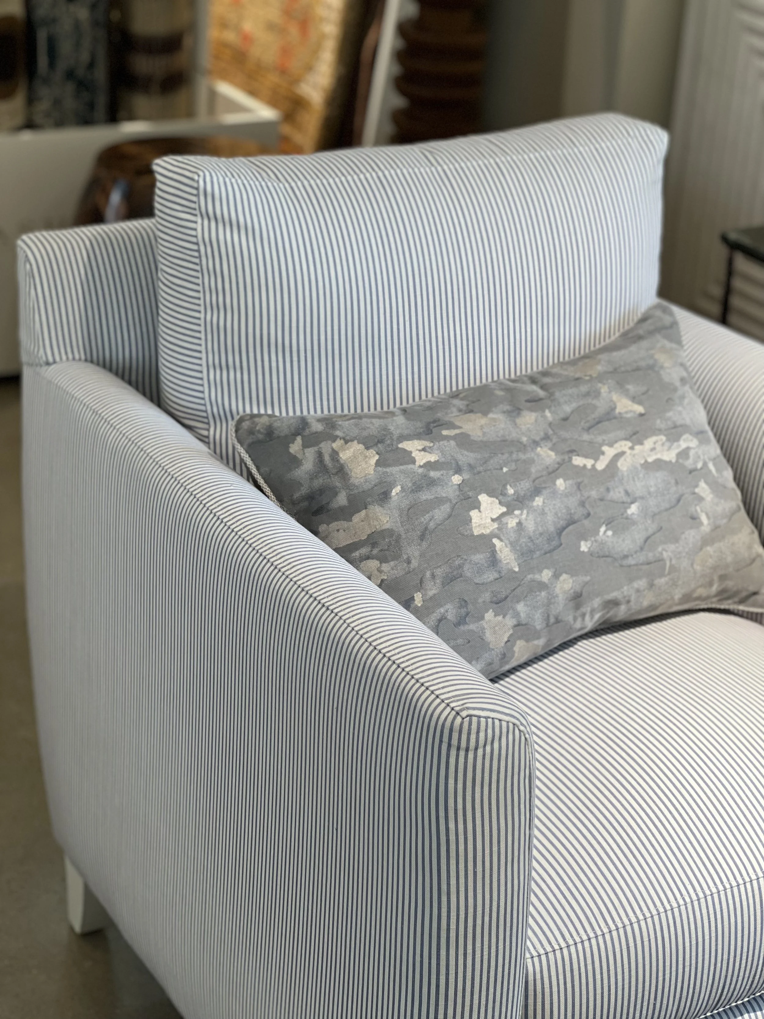 Blue Ticking Accent Chair