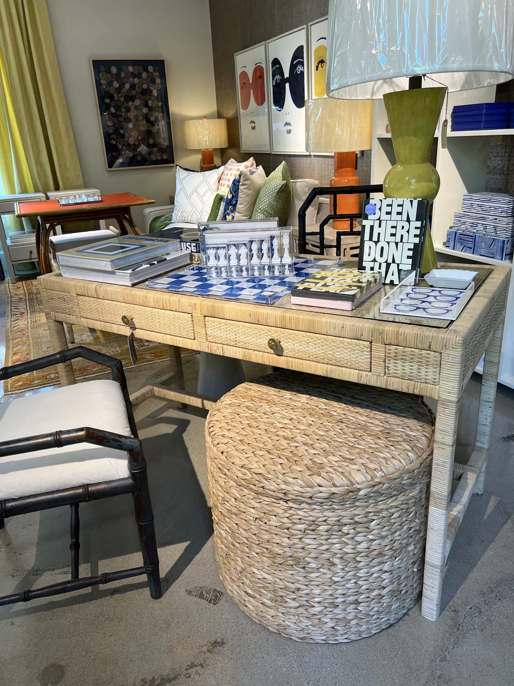 Wrapped Rattan two-drawer Desk — Anthony Catalfano Home