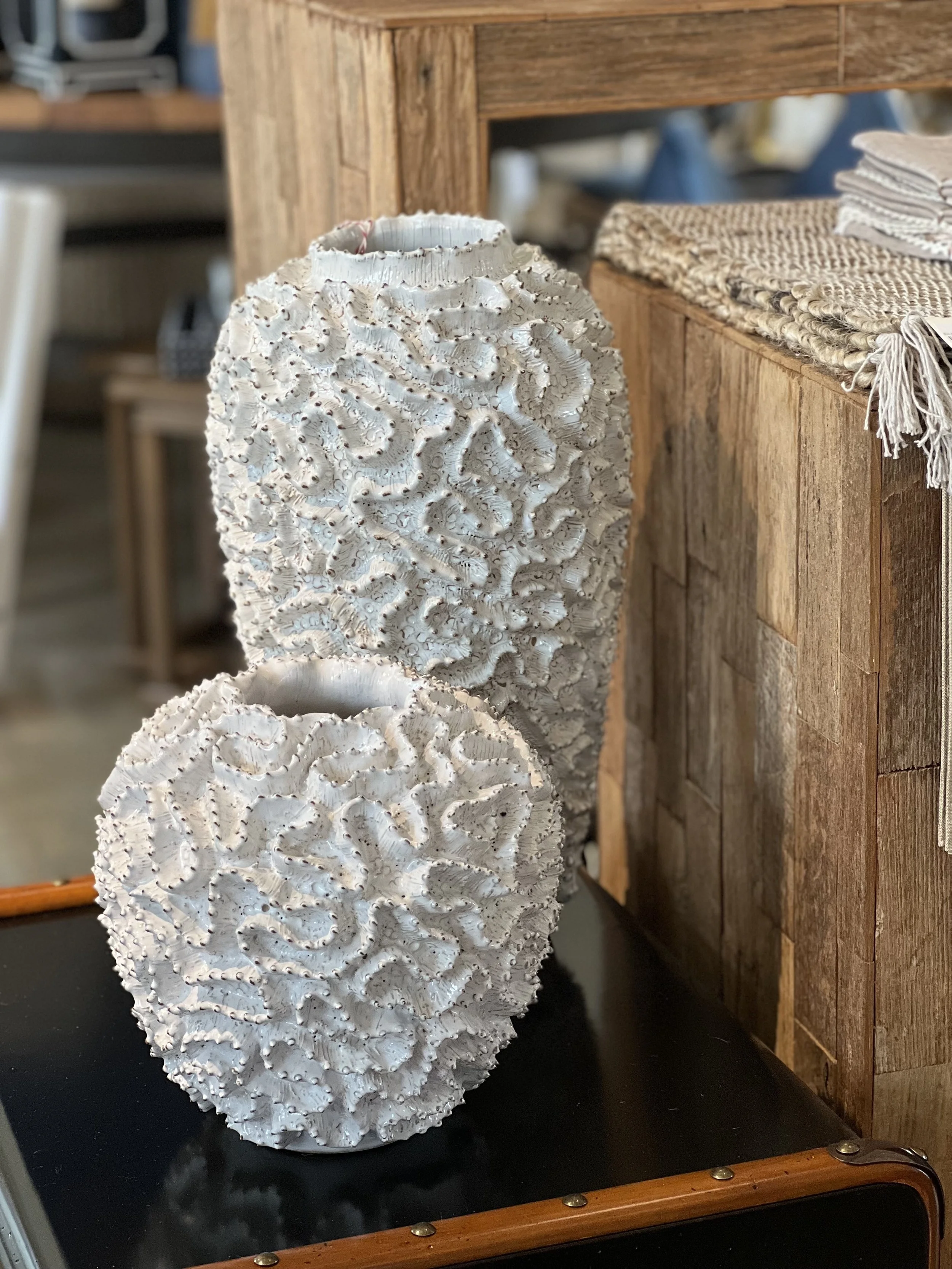 White and Gold Swirl Vases