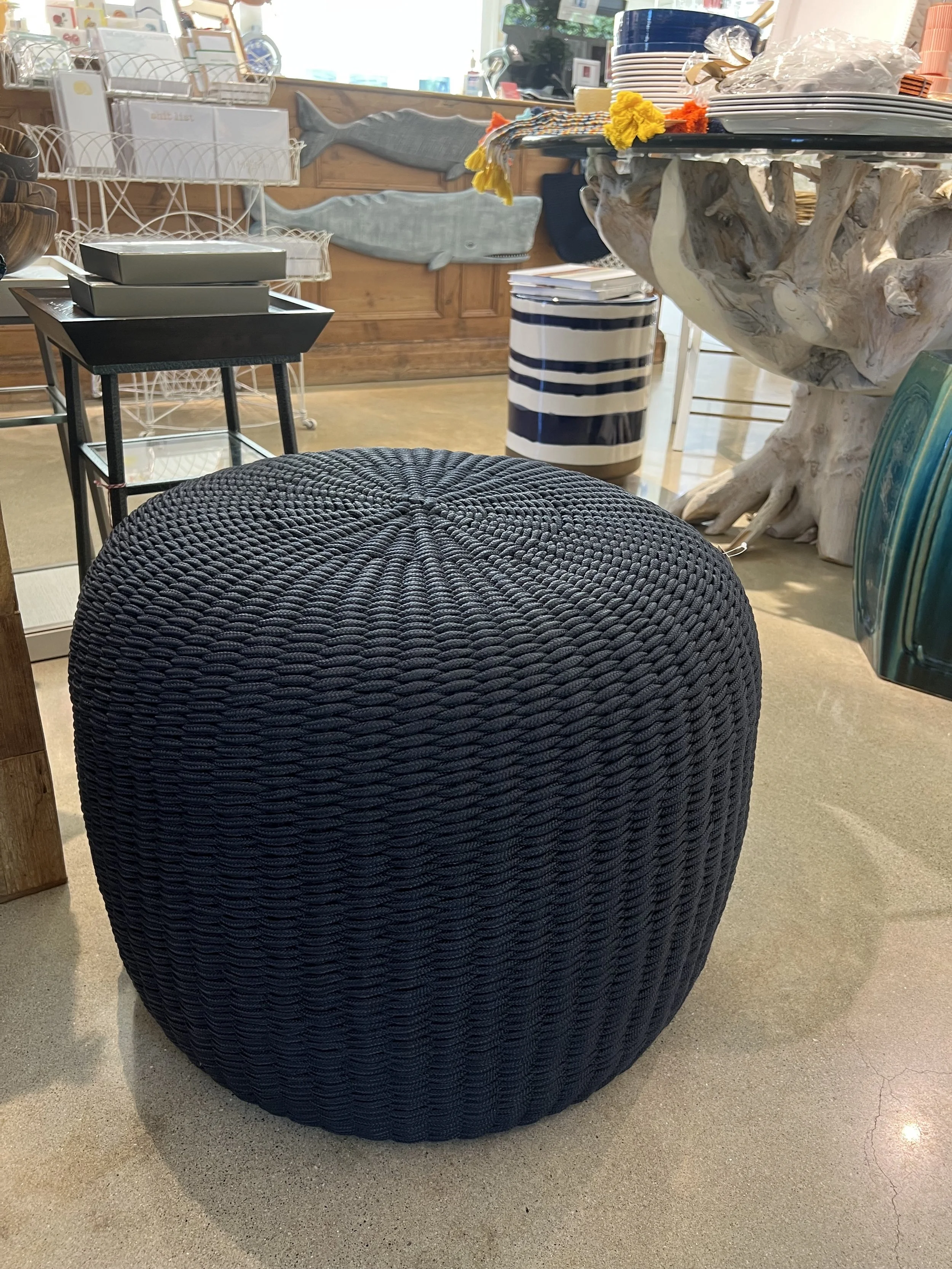 Navy Rope Side Ottoman