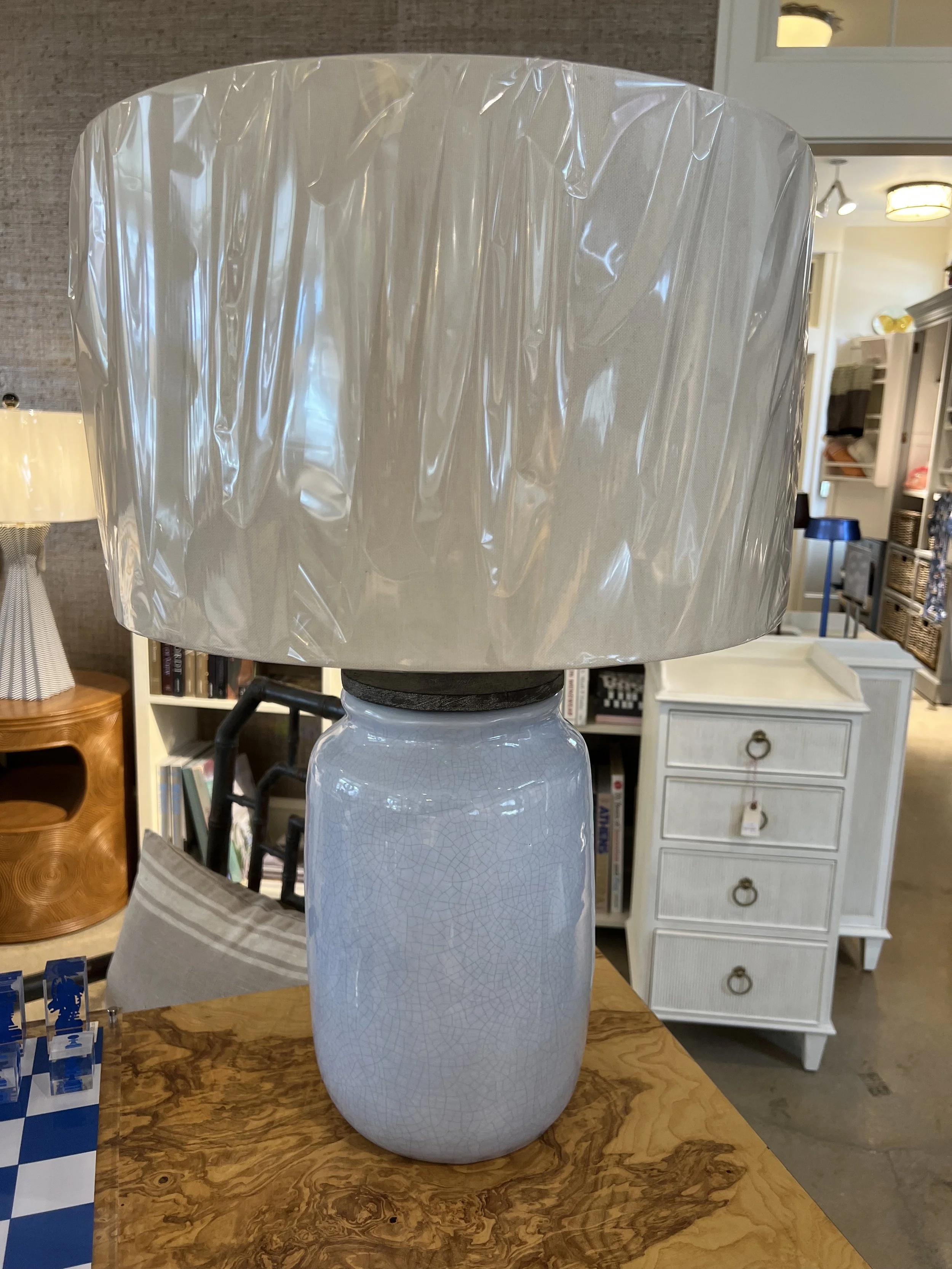 Porcelain Table Lamp with Wood accent