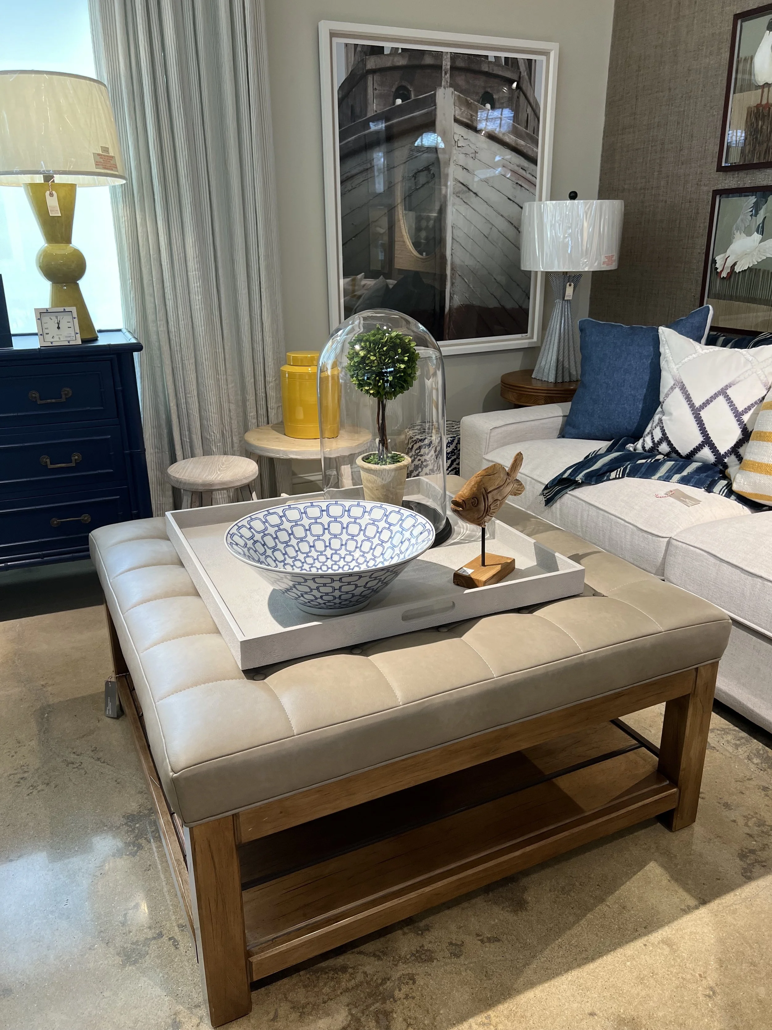 42" Square Leather Ottoman