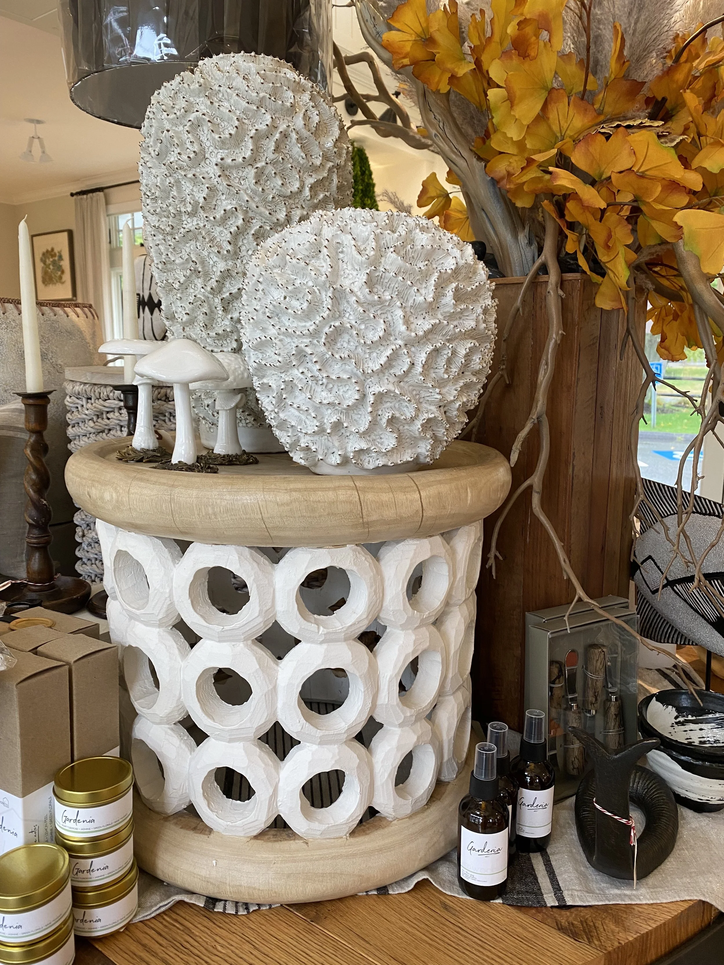 White wood Carved Side Table