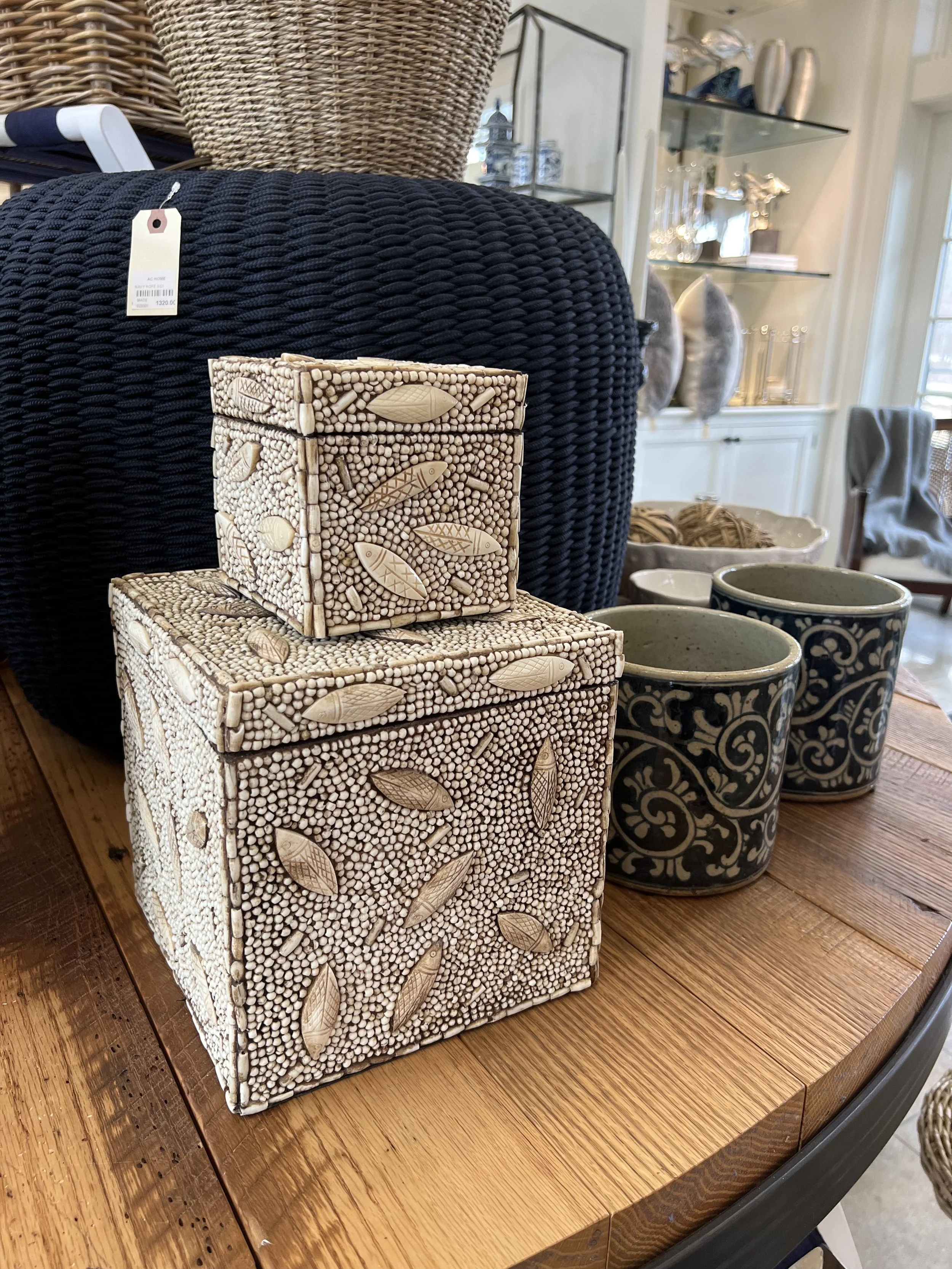 Set of 2 Vintage Fish Bone Boxes