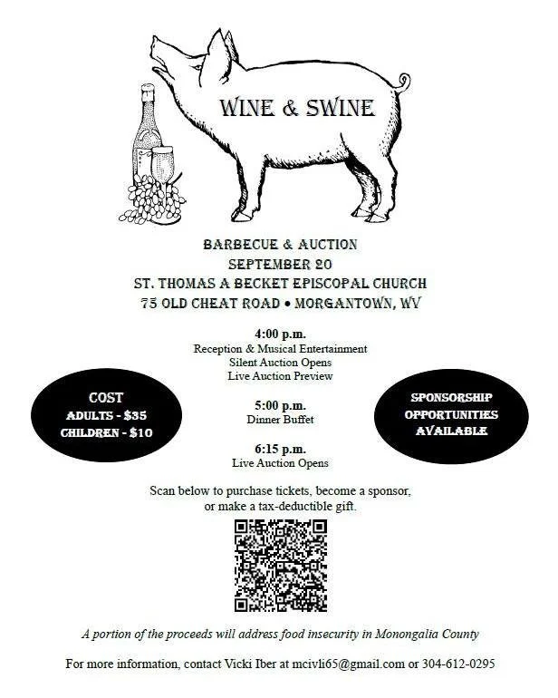 Only three weeks to go until the Wine & Swine 🐖🍷barbecue and auction!
Tickets: $35 for adults, $10 for children, free for children under 6
🎟 For sale in the narthex on Sundays.
🎟 Available online here (choose Wine & Swine from the drop-